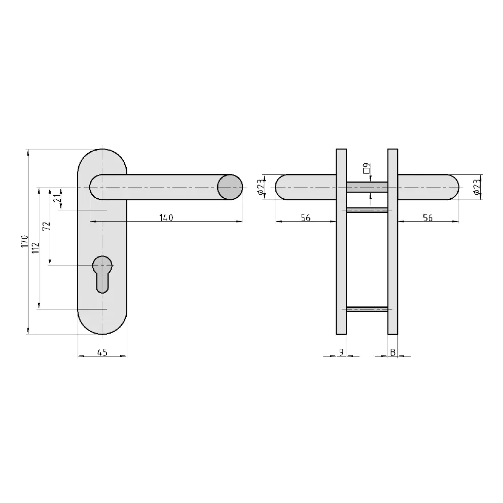 Basi Schutzbeschlag ZT-FS 2150 Drücker Kunststoff schwarz abgerundet