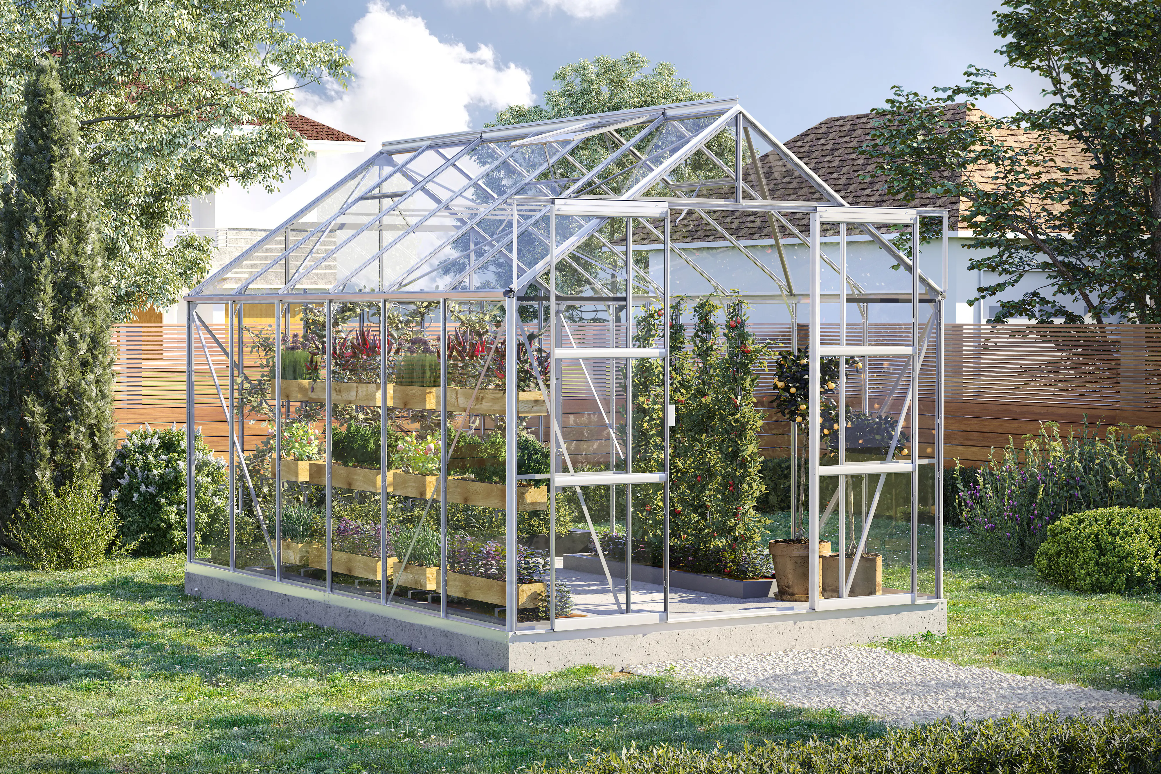 Vitavia Gewächshaus-Set Uranus 9900 ESG 3 mm alu 254 x 379 cm 