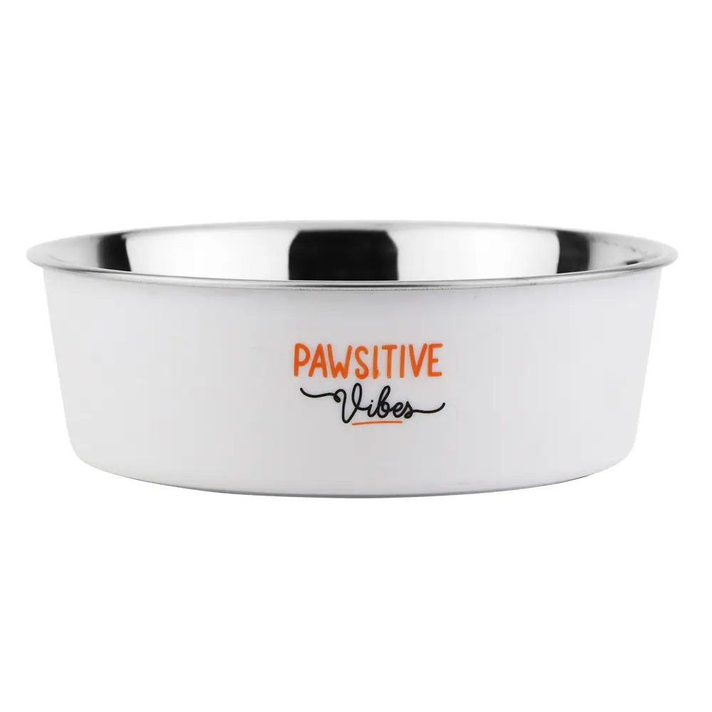 Nobby Edelstahlnapf Fusion Pawsitive Vibes rutschfest weiß Ø 20 cm