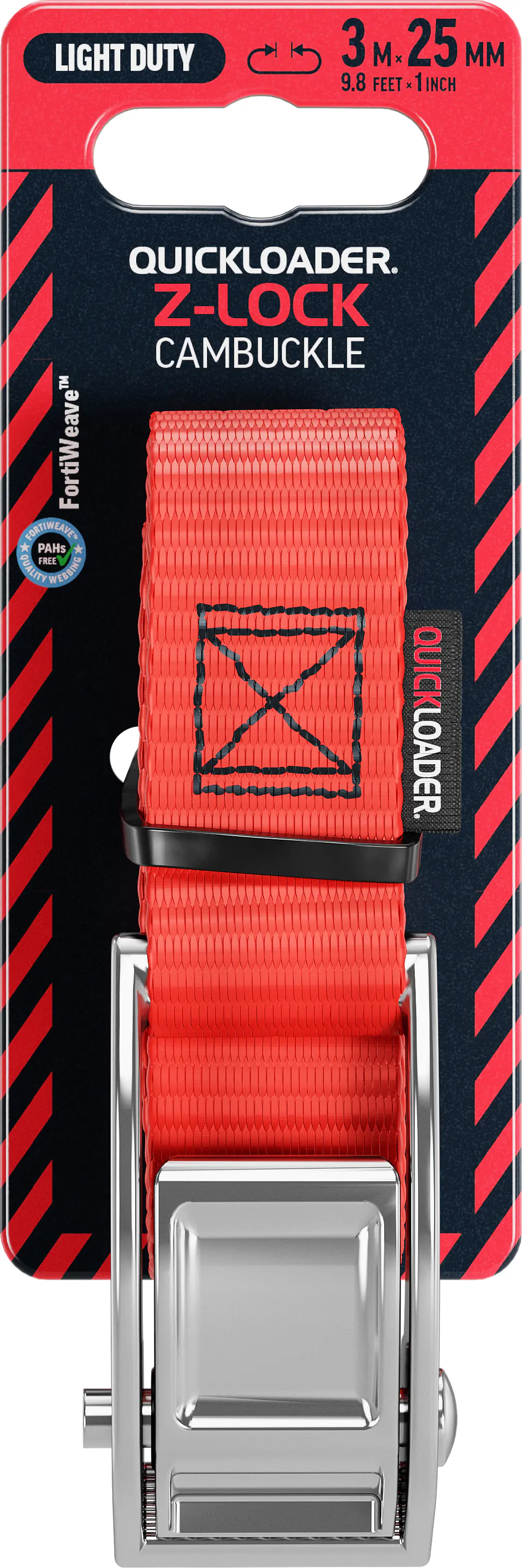 QUICKLOADER® Spanngurt Cambuckle mit Gurtklemme 25 mm x 3 m 1 Stück rot