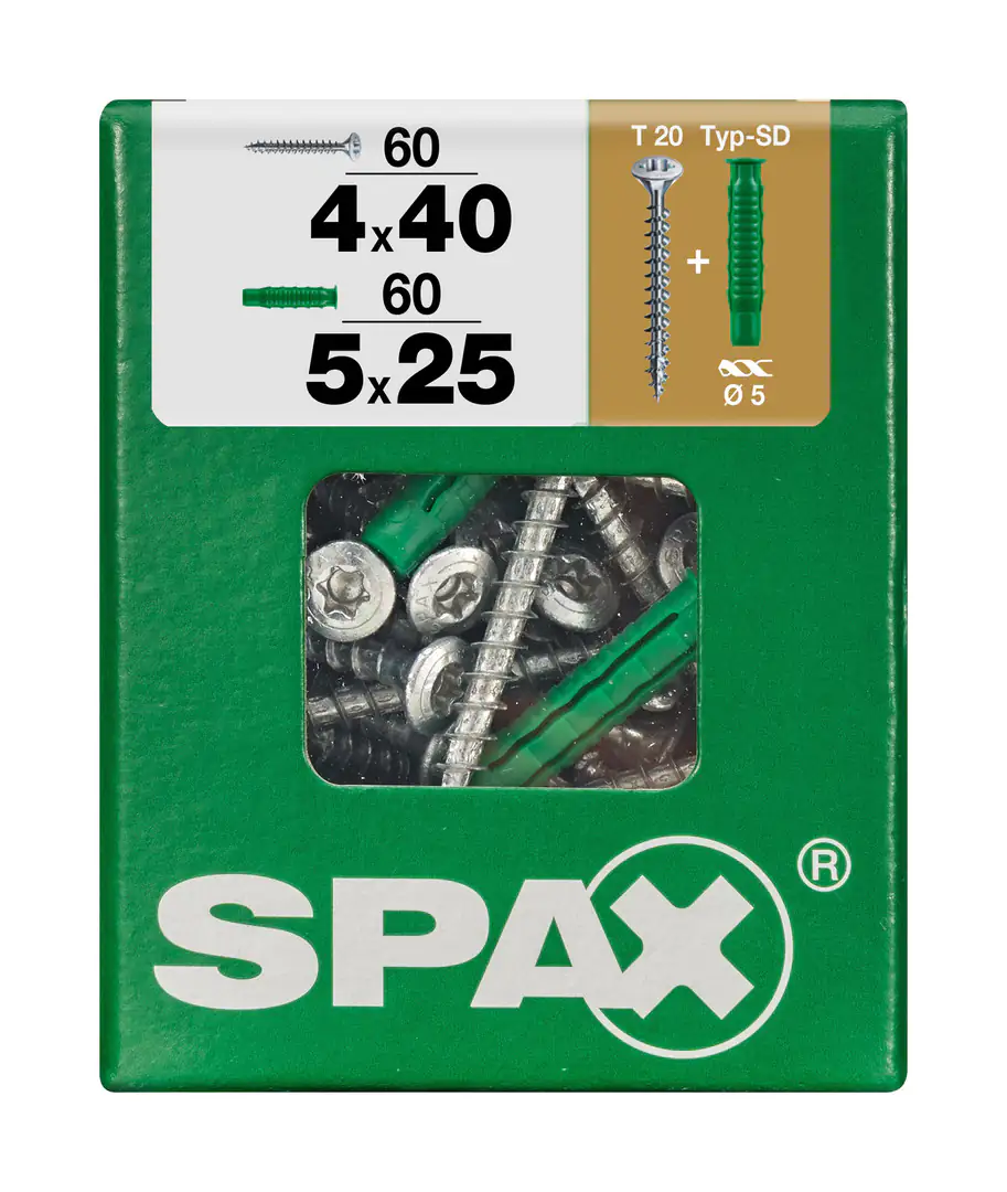 Spax Universalschrauben 4.0 x 40 mm TX 20 - 60 Stk. (+60 Dübel)