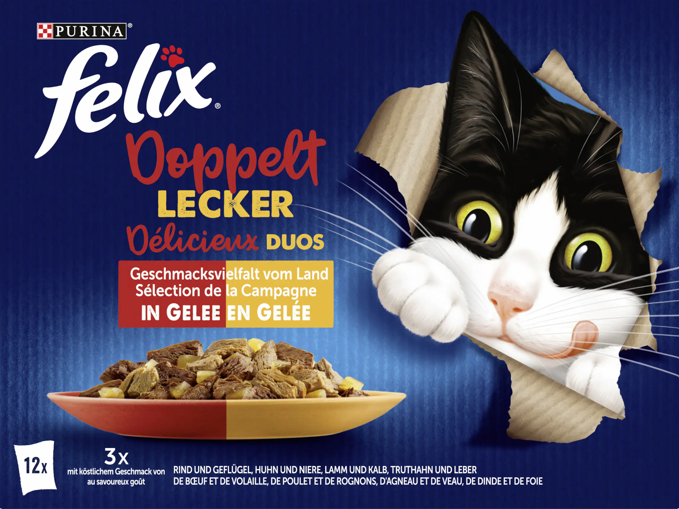 Felix Doppelt Lecker Geschmacksvielfalt vom Land Katzenfutter 12 x 85g
