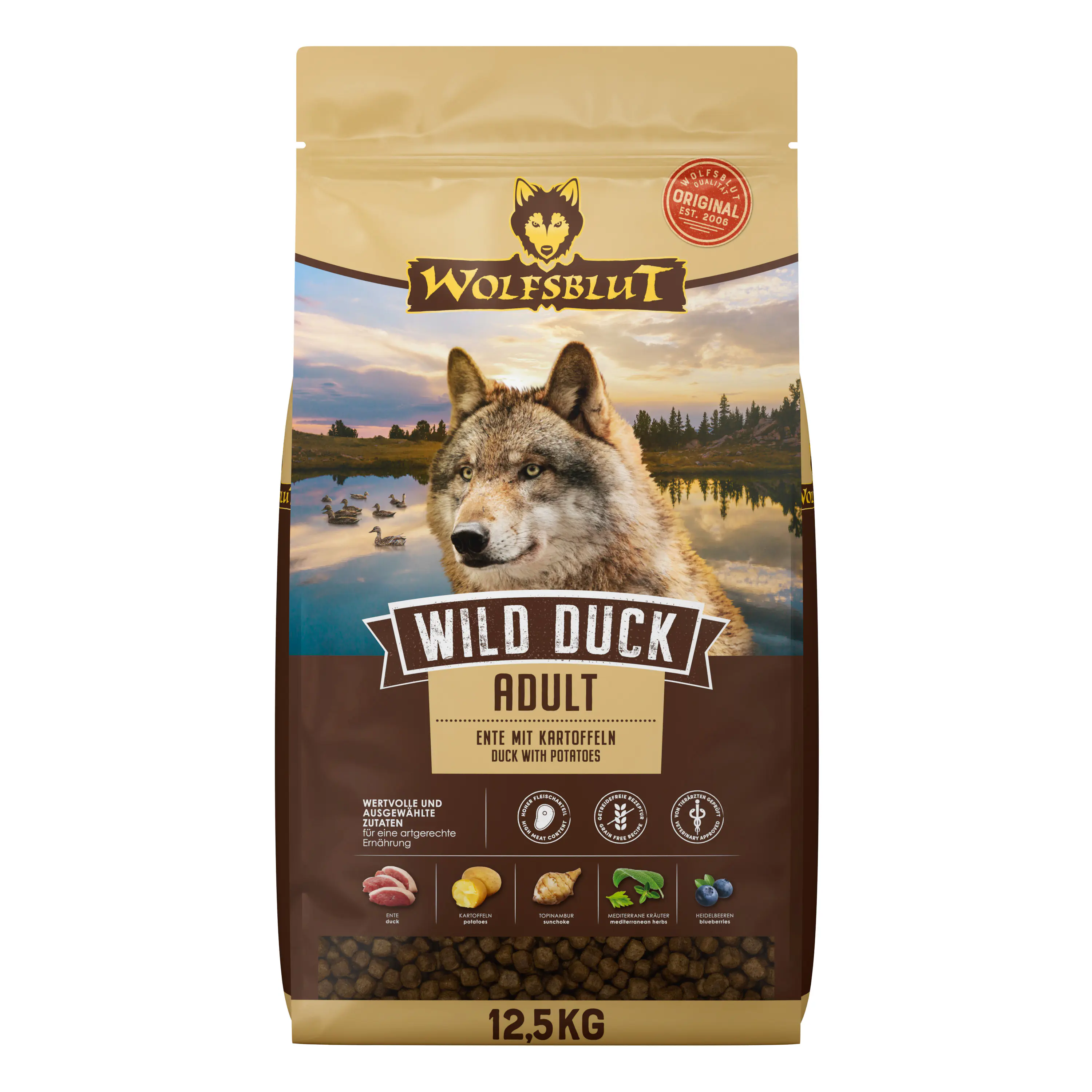 Wolfsblut Wild Duck Hundetrockenfutter Adult getreidefrei 12,5 kg Ente