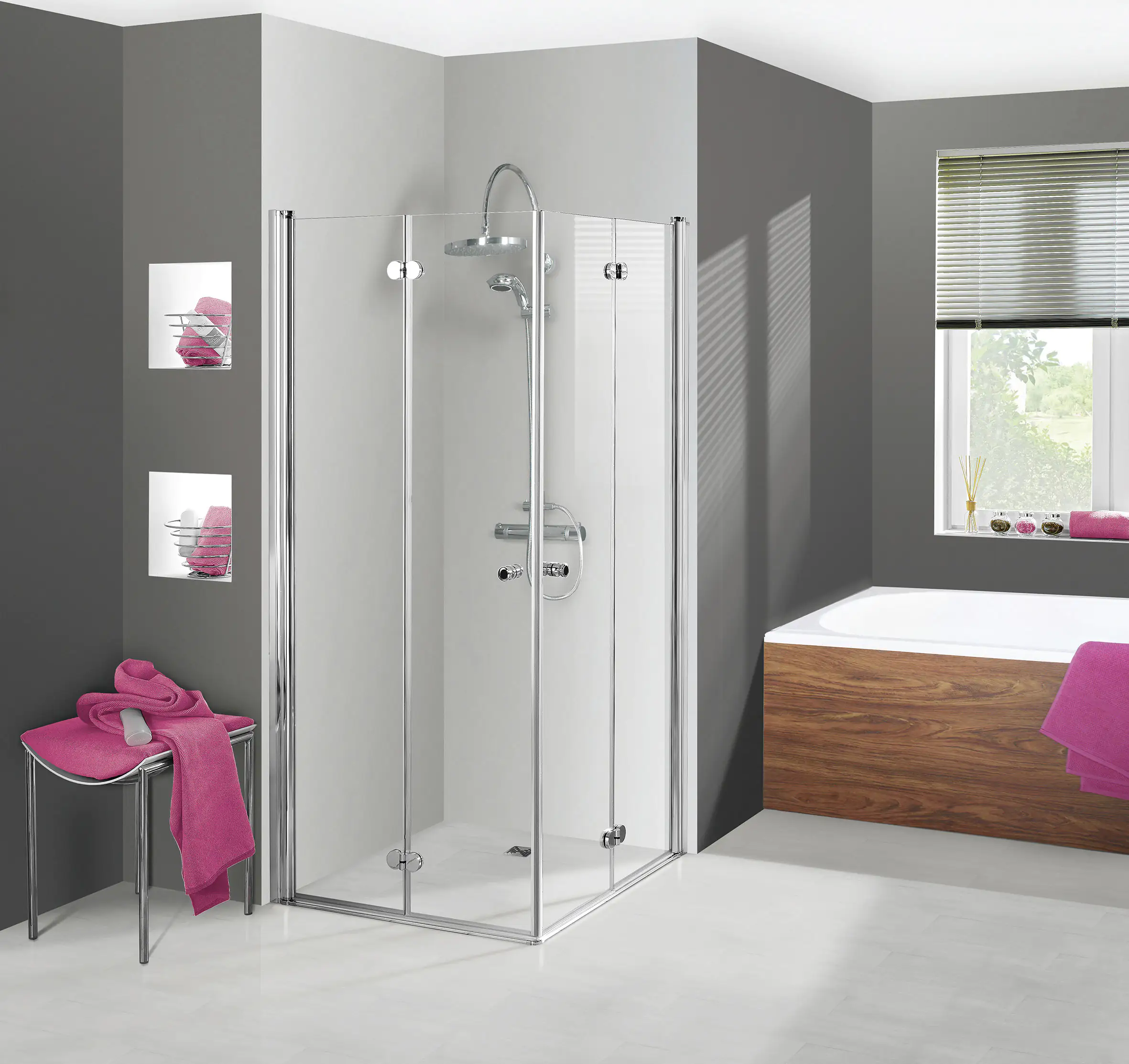 Breuer Elana Komfort Drehfalt-Duschtür 100 2 Falttüren, 100x100, Alu silber matt, Klarglas hell