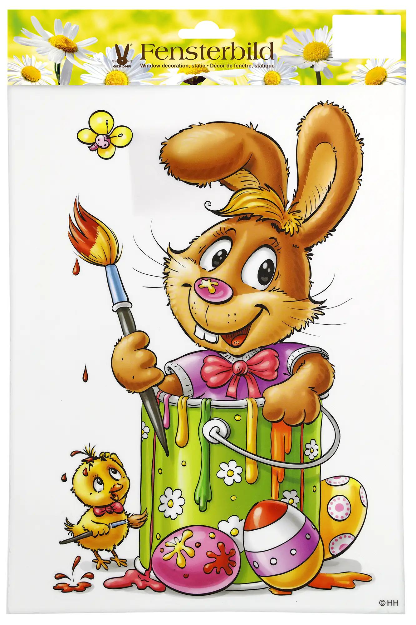 Fensterbild Ostern Hase mit Pinsel bunt