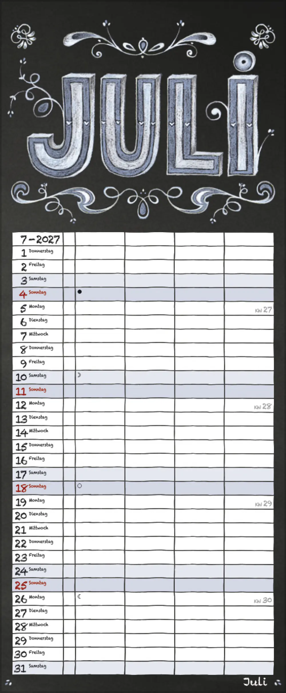 Korsch Kalender Timer Tafel 2027