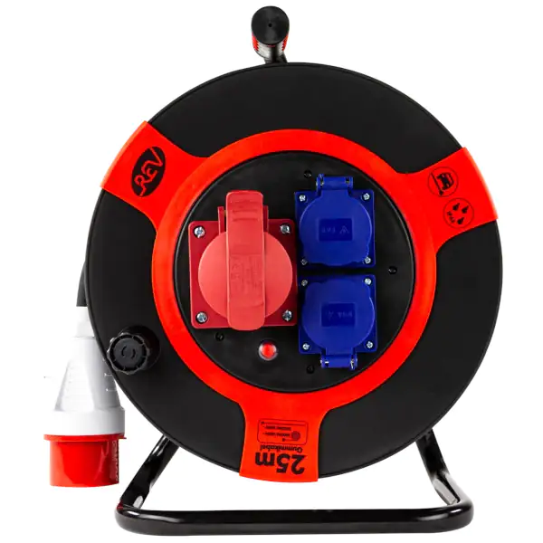 REV CEE-Kabeltrommel Außen 25 m H07RN-F 5G2,5mm², schwarz rot