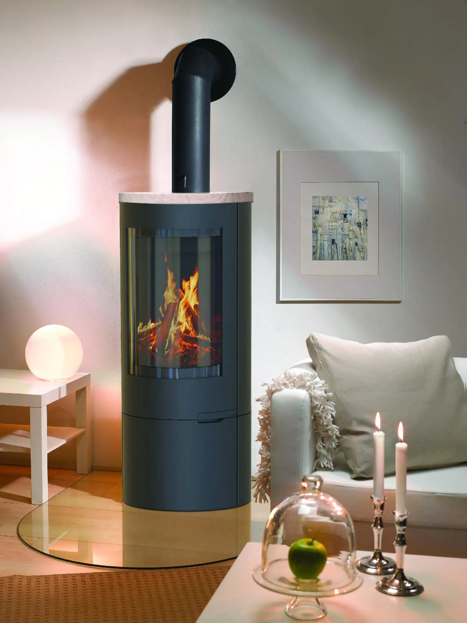 Kaminofen Föhn schwarz/Sandstein Top-Platte, 7 kW