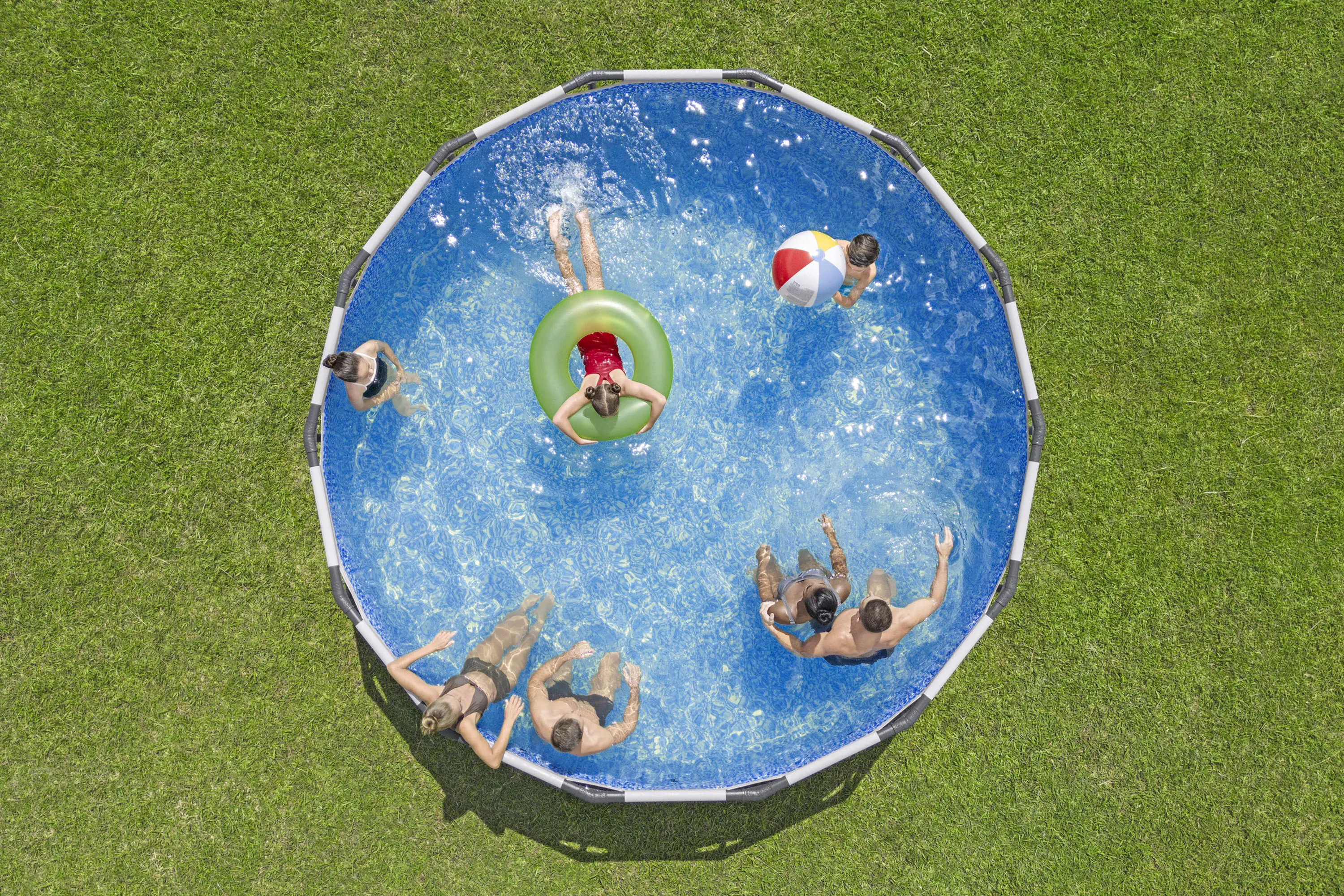 Bestway Steel Pro Max Frame Pool Komplett-Set rund Ø 427 x 122 cm lichtgrau
