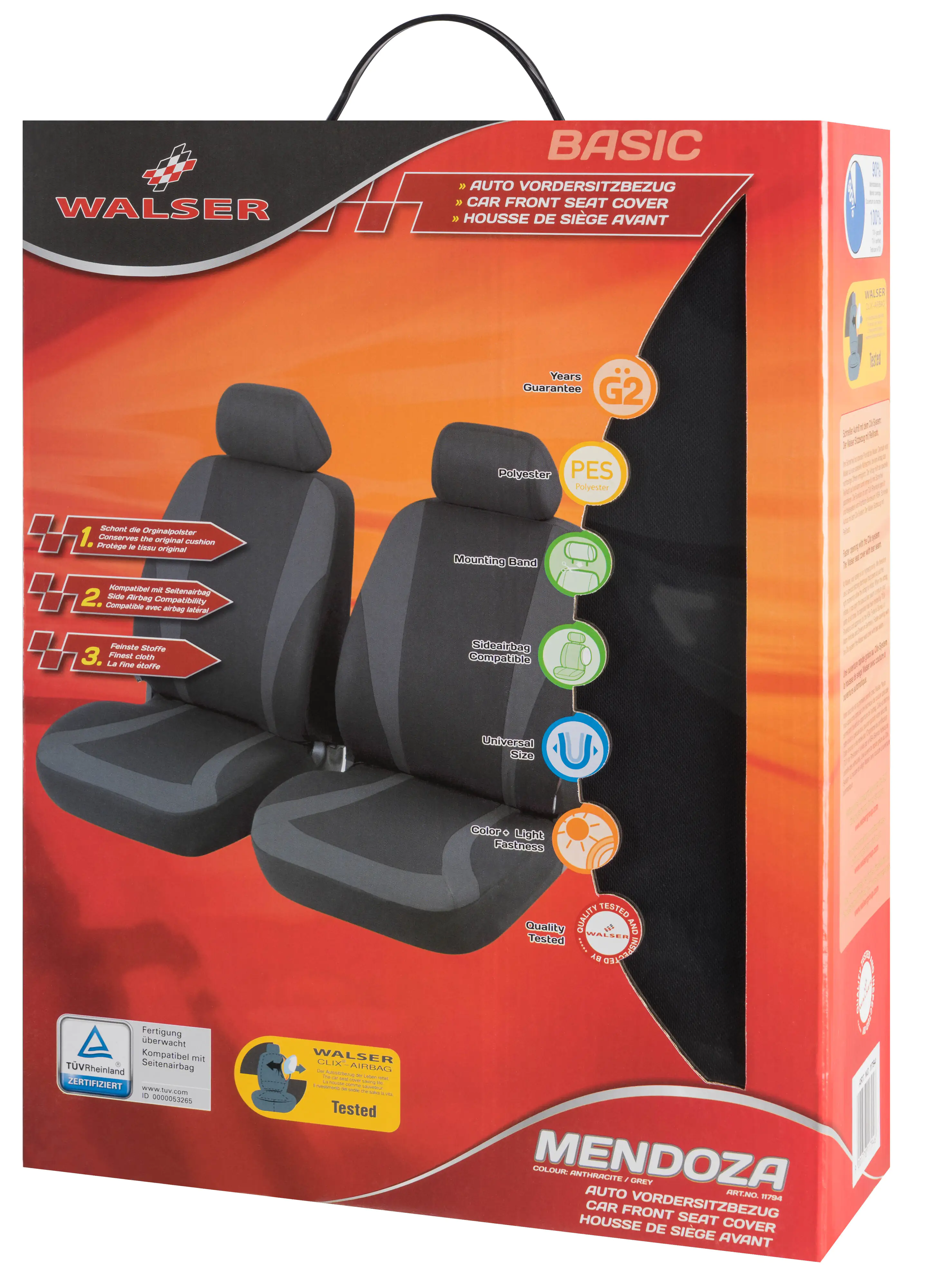 Walser Autositzbezug Mendoza anthrazit grau für zwei Vordersitze 6-teilig