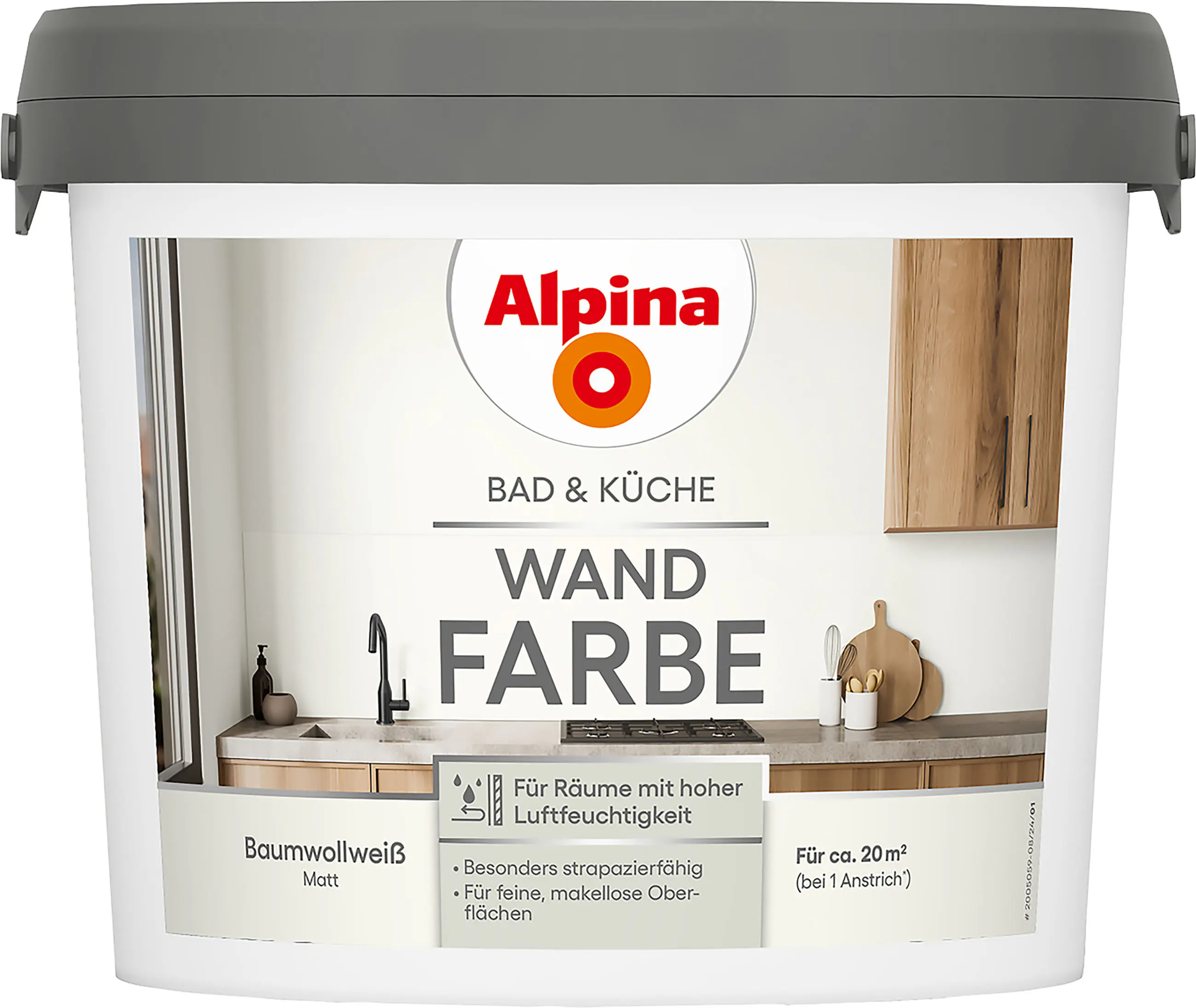 Alpina Wandfarbe für Küche & Badezimmer Baumwollweiß 2,5 L
