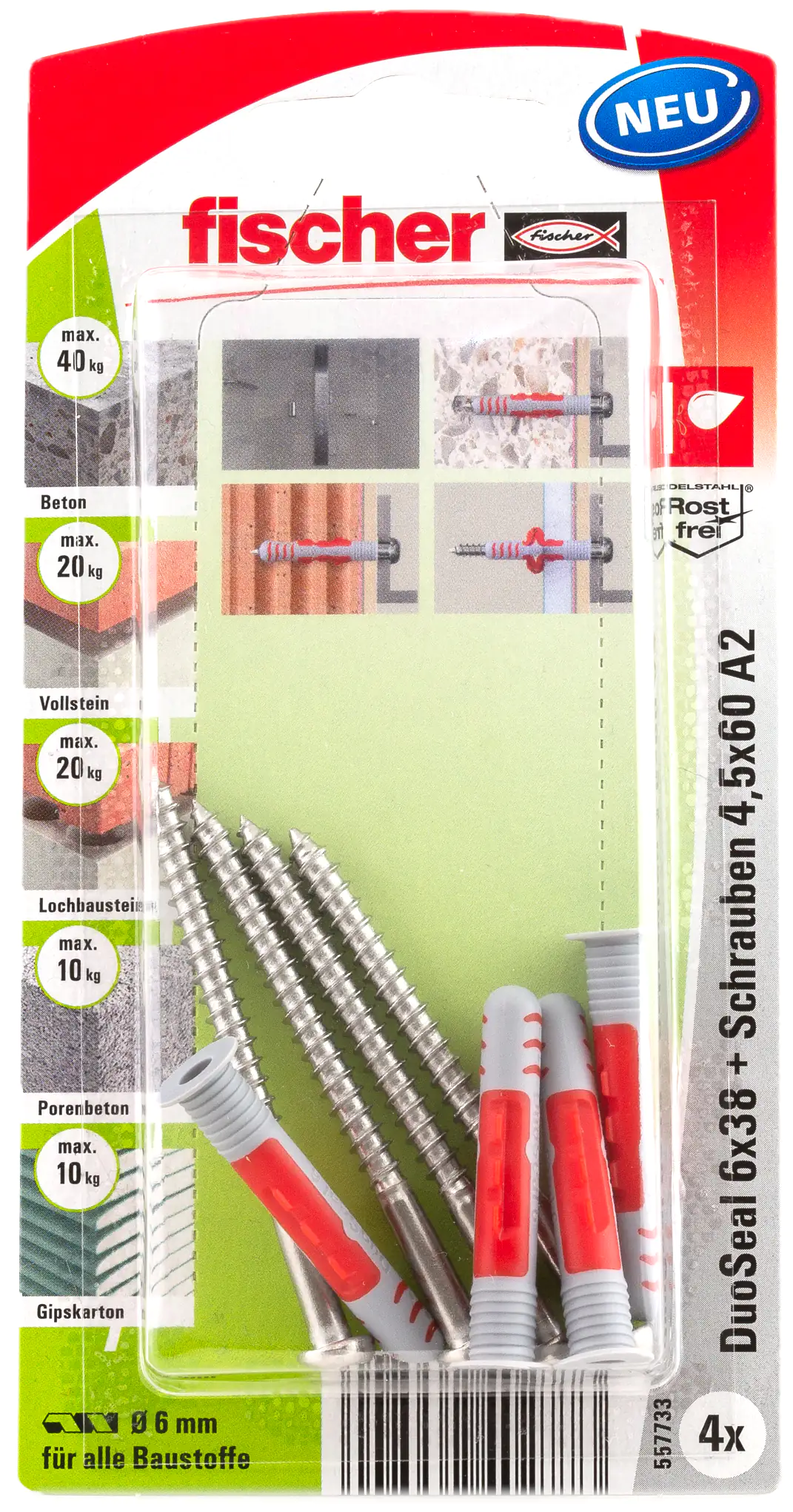Fischer Dübel Duo Seal 6.0 x 38 mm - 4 Stück