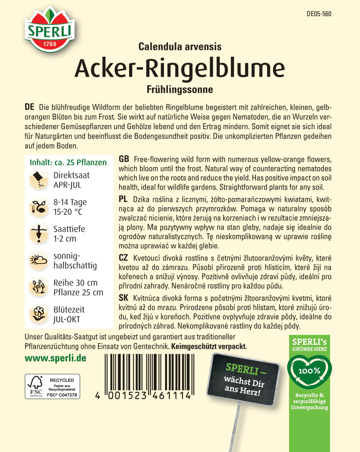 Sperli Acker-Ringelblume Frühlingssonne
