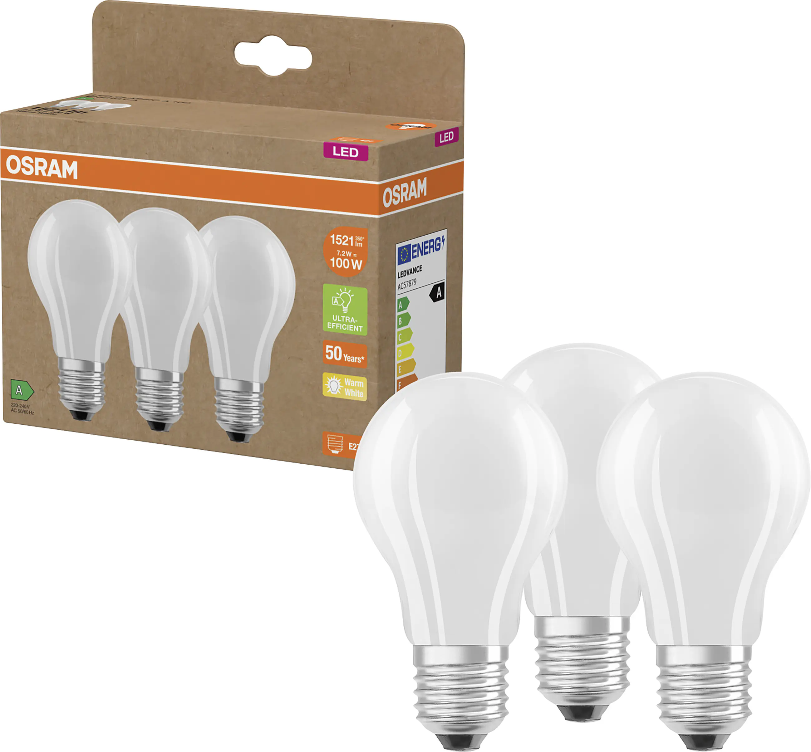 Osram LED Leuchtmittel Classic E27 3er Pack 7,2W matt warmweiß Osram LED Leuchtmittel Classic E27 3er Pack 7,2W matt warmweiß