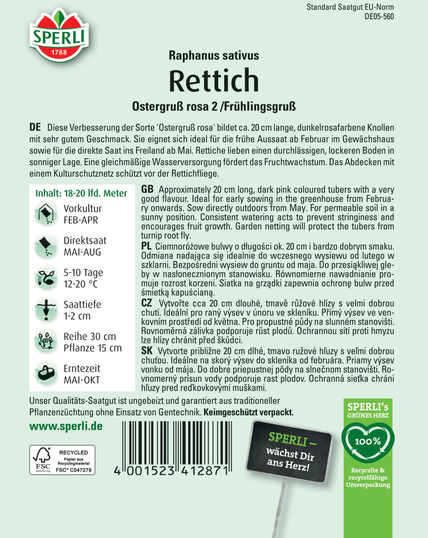 Sperli Rettich Ostergruß rosa 2 / Frühlingsgruß Sperli Rettich Ostergruß rosa 2 / Frühlingsgruß