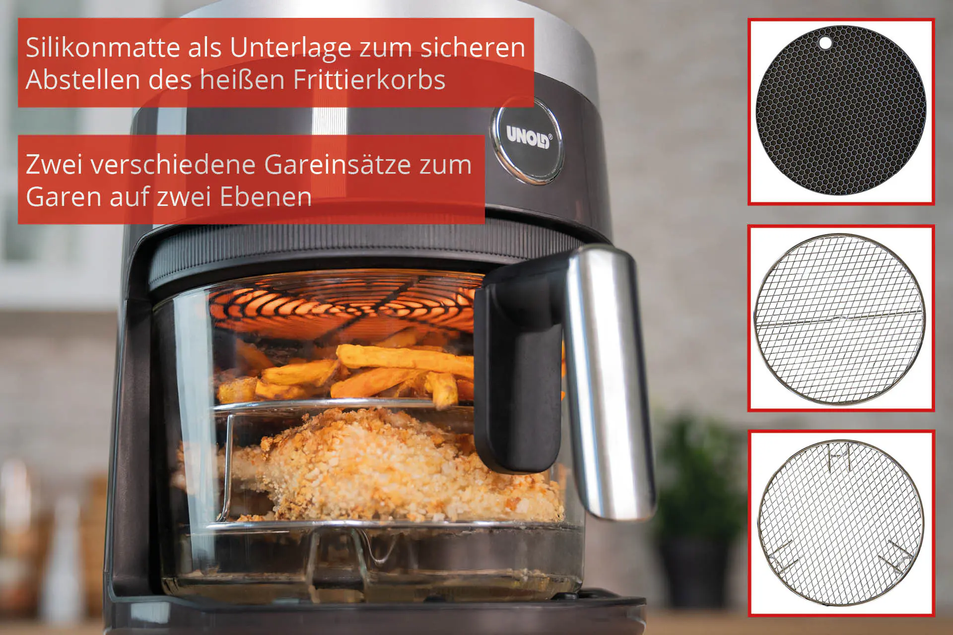 Unold Heißluftfritteuse Glas 3,5 L 1200 W schwarz