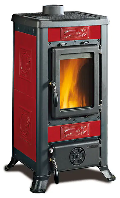 La Nordica Kaminofen FULVIA schwarz bordeaux Stahl/Kachel, 6 kW