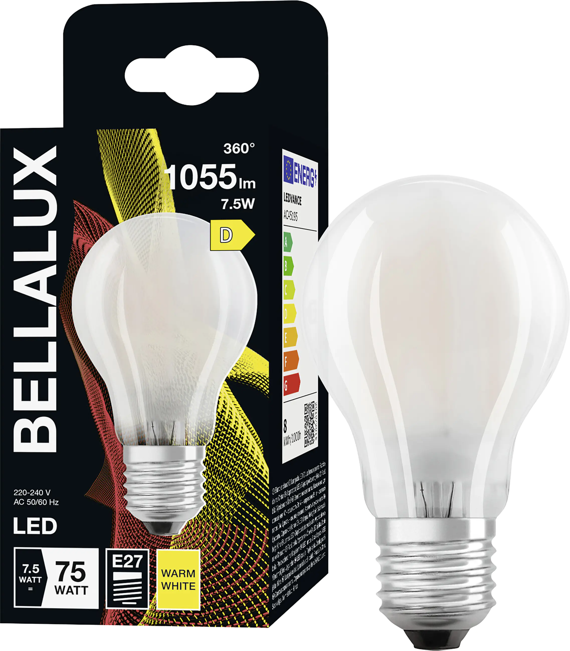 Bellalux LED-Leuchtmittel Birnenform  E27, 7,5W, 1055lm, 2700K, warmweiß