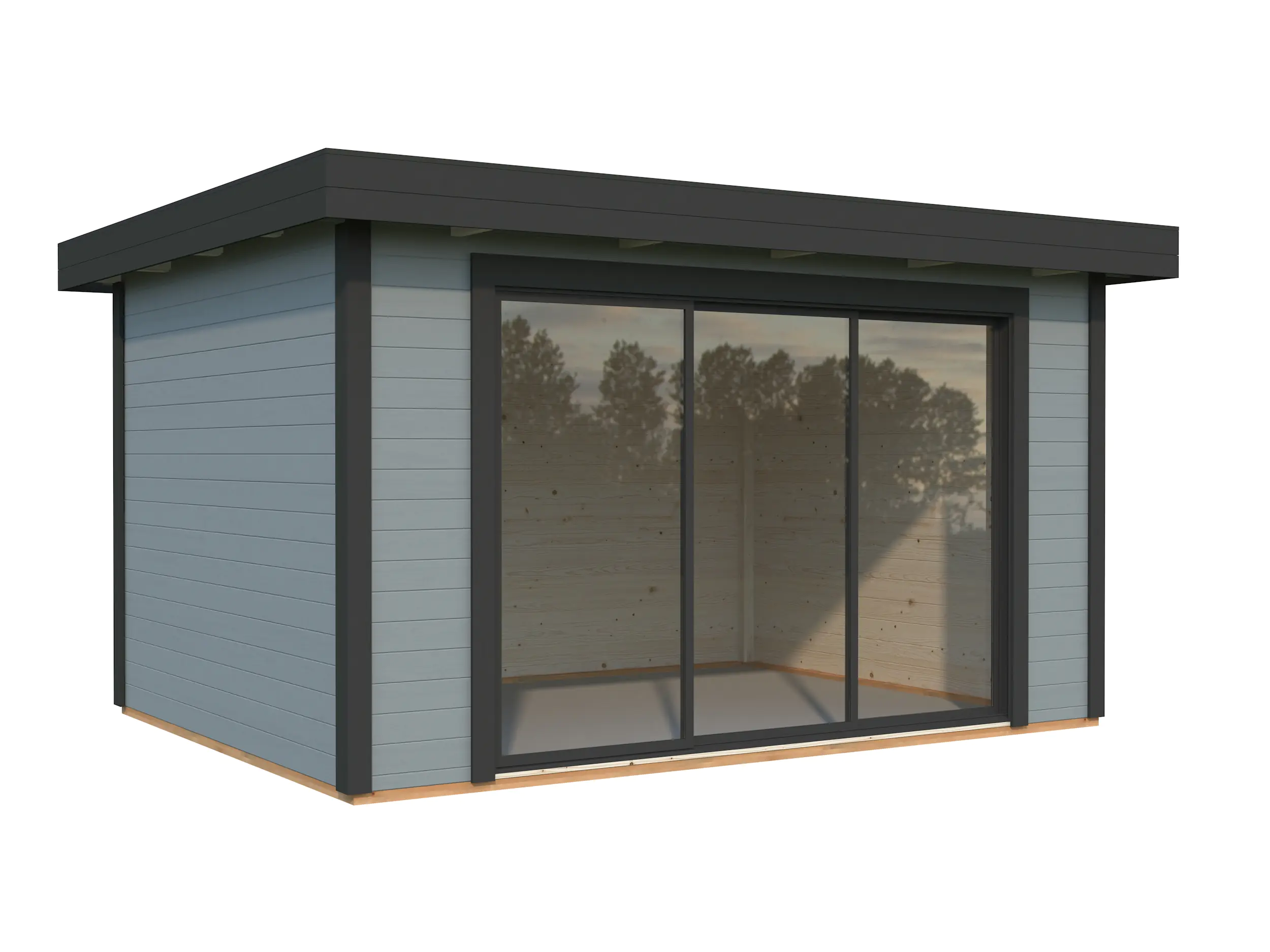 Palmako Gartenhaus Lydia 385 x 291 cm mit Glasschiebetüren grau lackiert