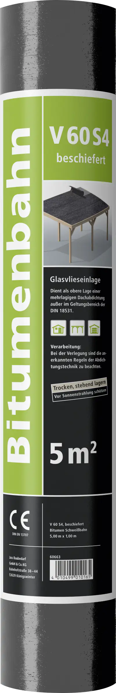 Bitumen Schweißbahn V 60 S4 beschiefert 5 x 1 m = 5 m² schwarz-grau