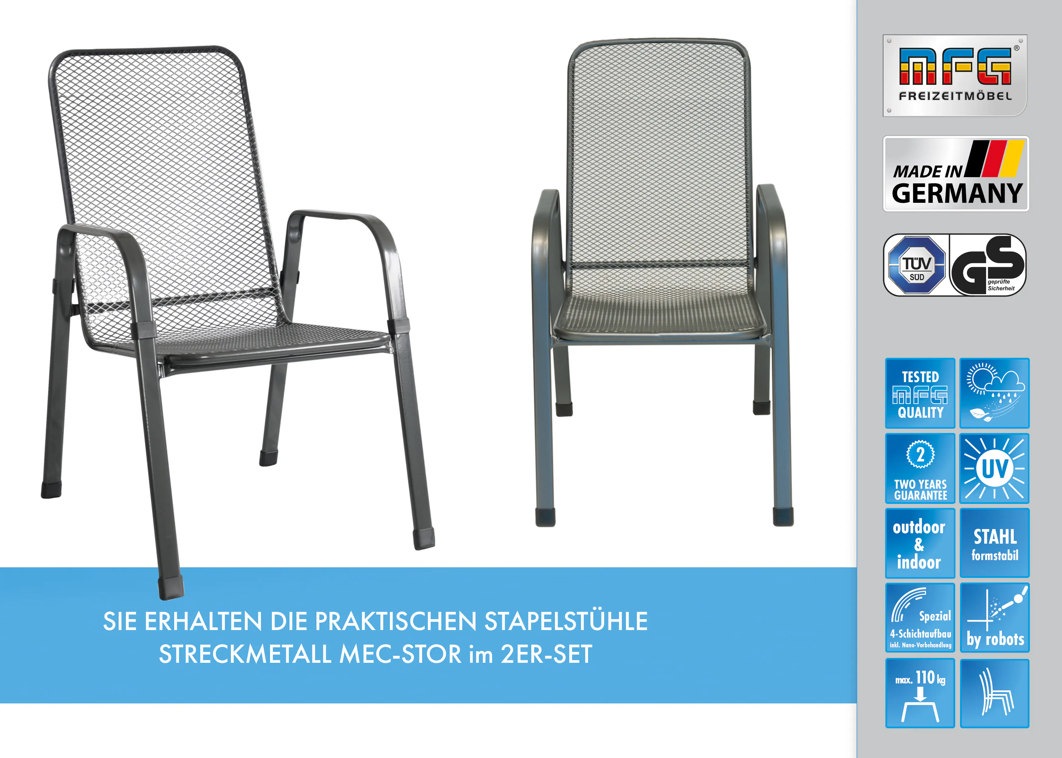MFG Gartenstuhl wetterfest Stahl Mec-Stor stapelbar MFG Gartenstuhl wetterfest Stahl Mec-Stor stapelbar