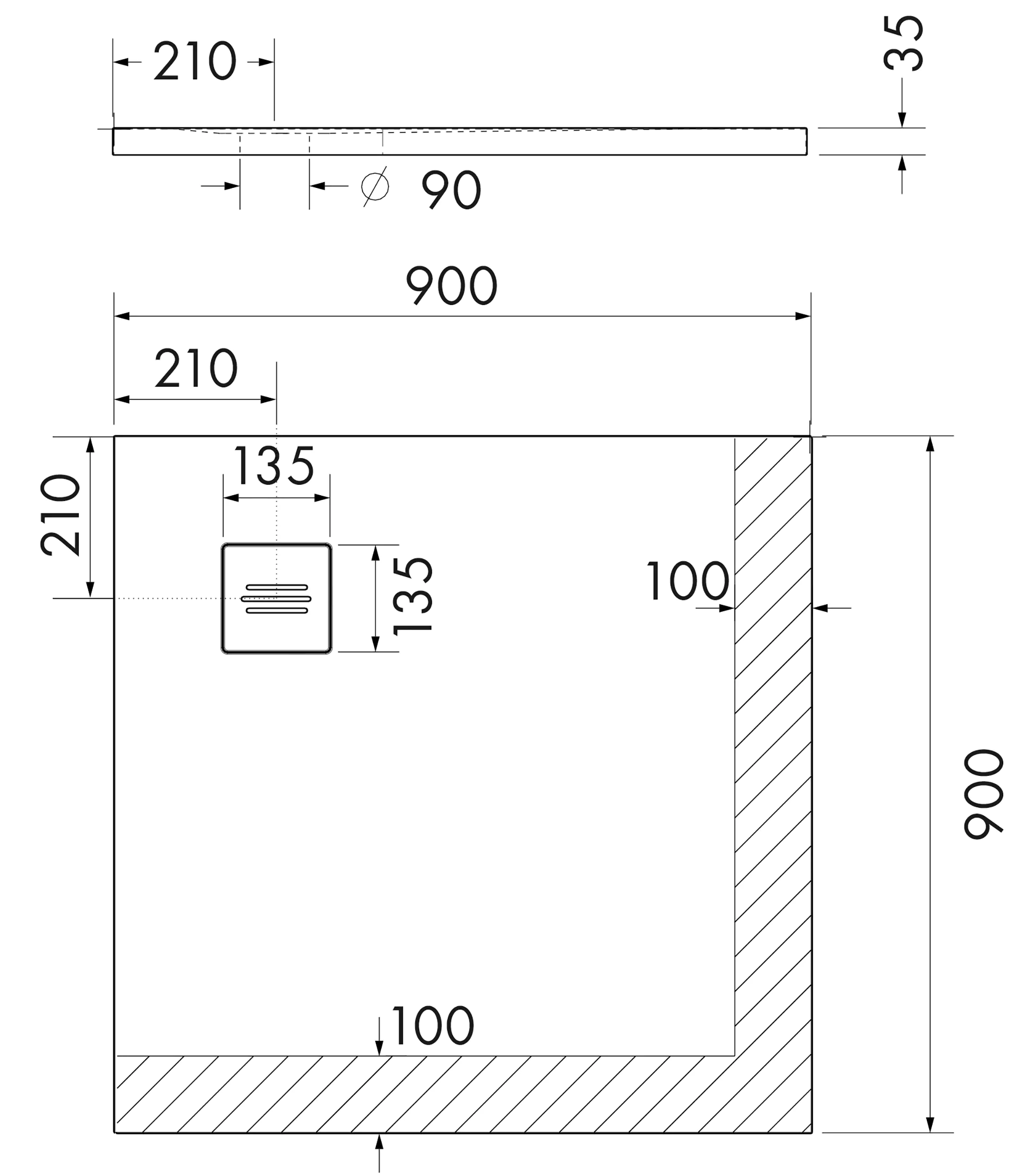 Ottofond Duschwanne Nevis 90x90x3,5 cm, weiß