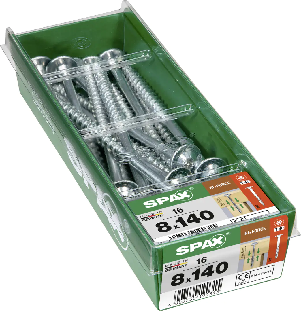 Spax Holzbauschrauben 8.0 x 140 mm TX 40 - 16 Stk. Spax Holzbauschrauben 8.0 x 140 mm TX 40 - 16 Stk.