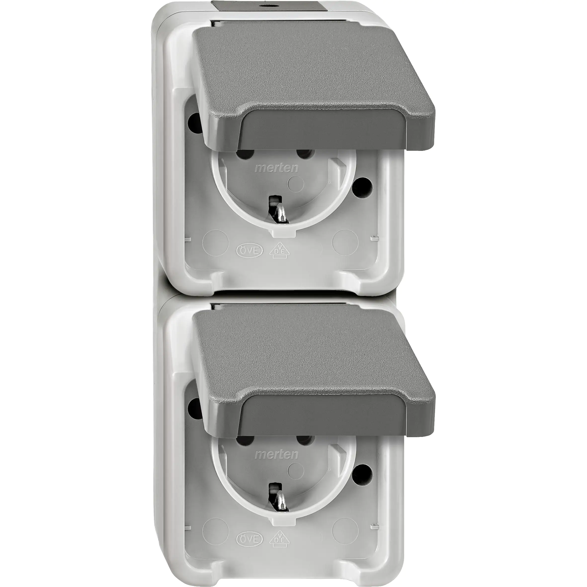 Merten Doppelsteckdose mit Klappdeckel Aquastar, Aufputz, MEG2329-8029 Merten Doppelsteckdose mit Klappdeckel Aquastar, Aufputz, MEG2329-8029