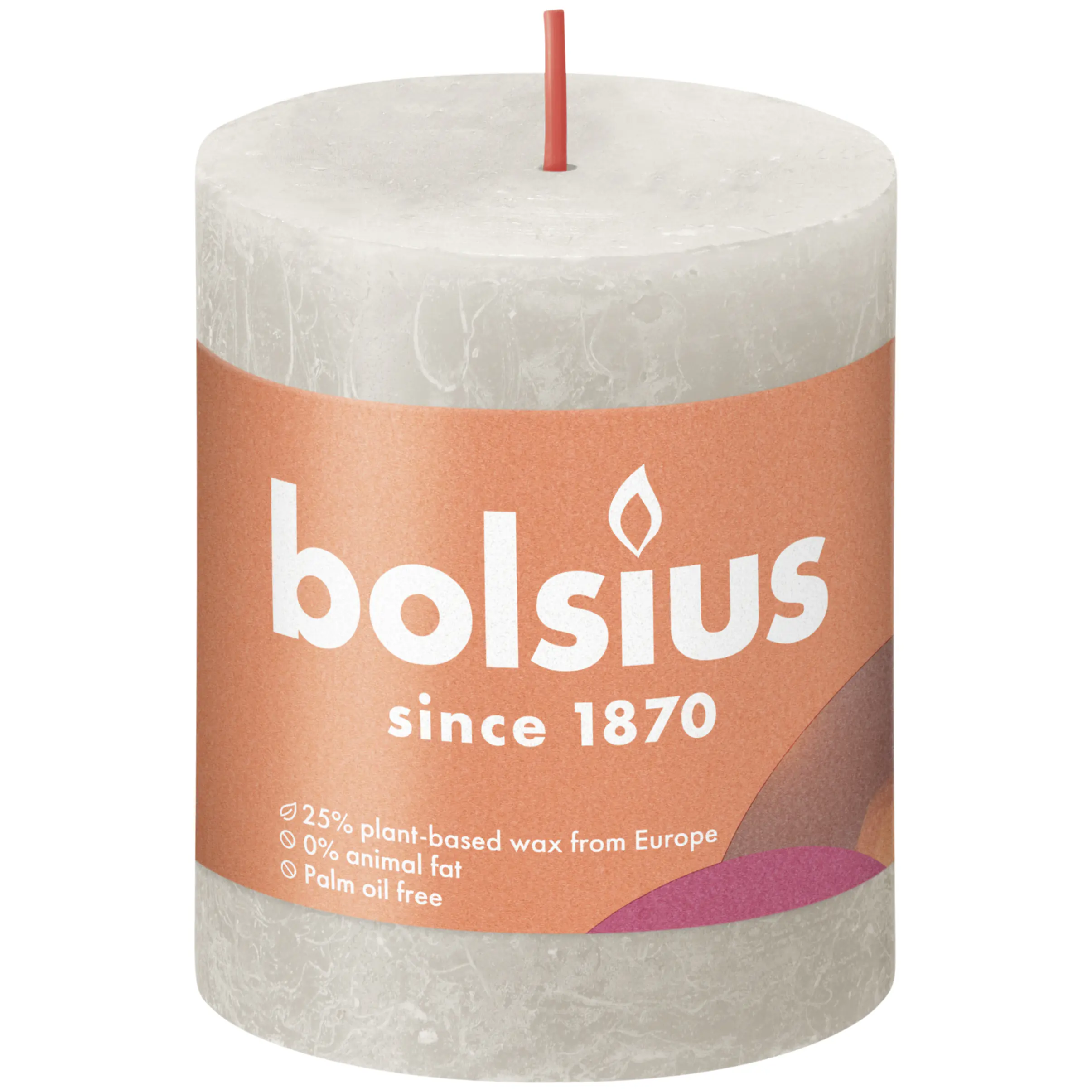 Bolsius Rustik Stumpenkerze sandgrau, Höhe: 8 cm, Ø 6,8 cm