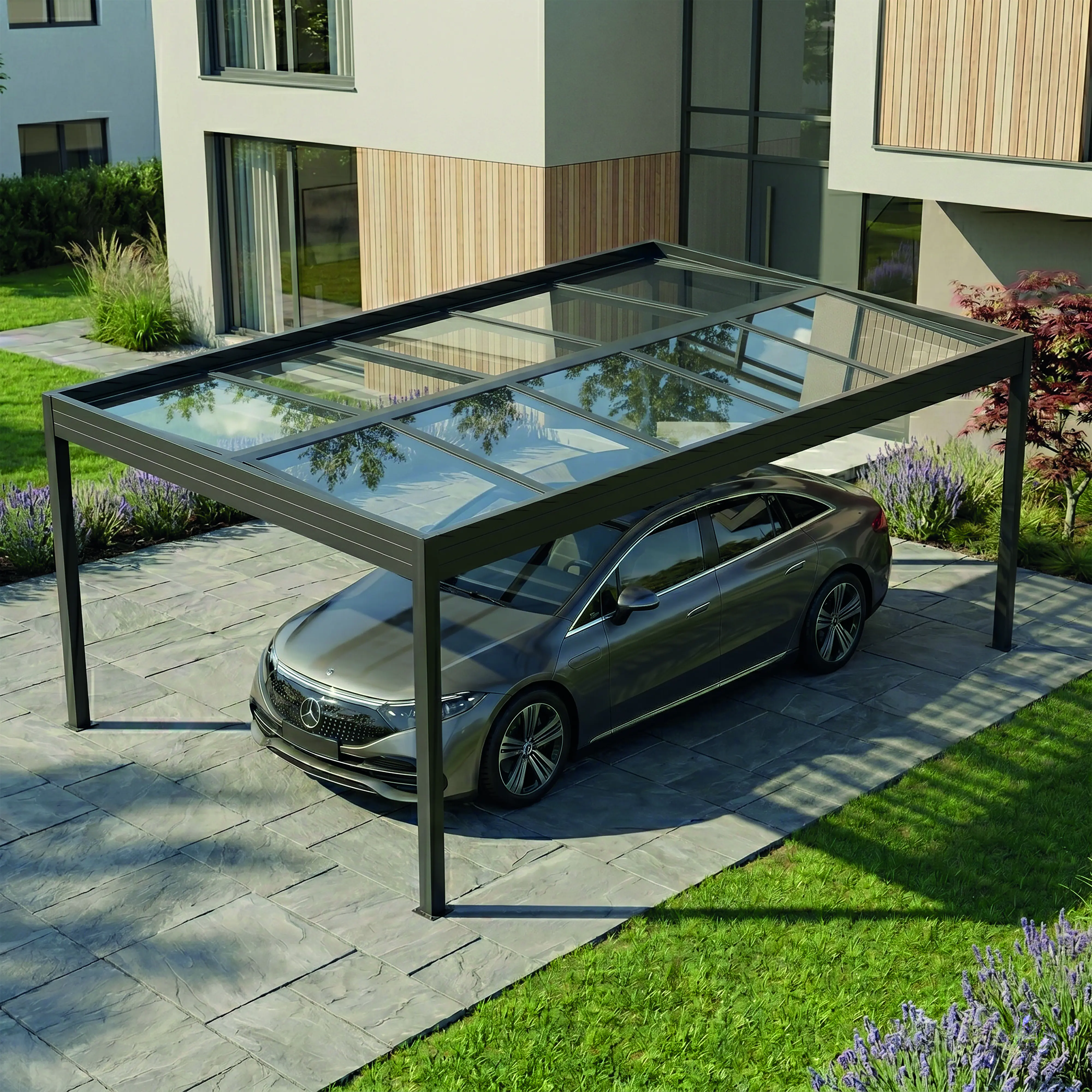 SunElements SunVaro Carport Kristall XL 362 x 549 cm mit Glasdach anthrazit-metallic
