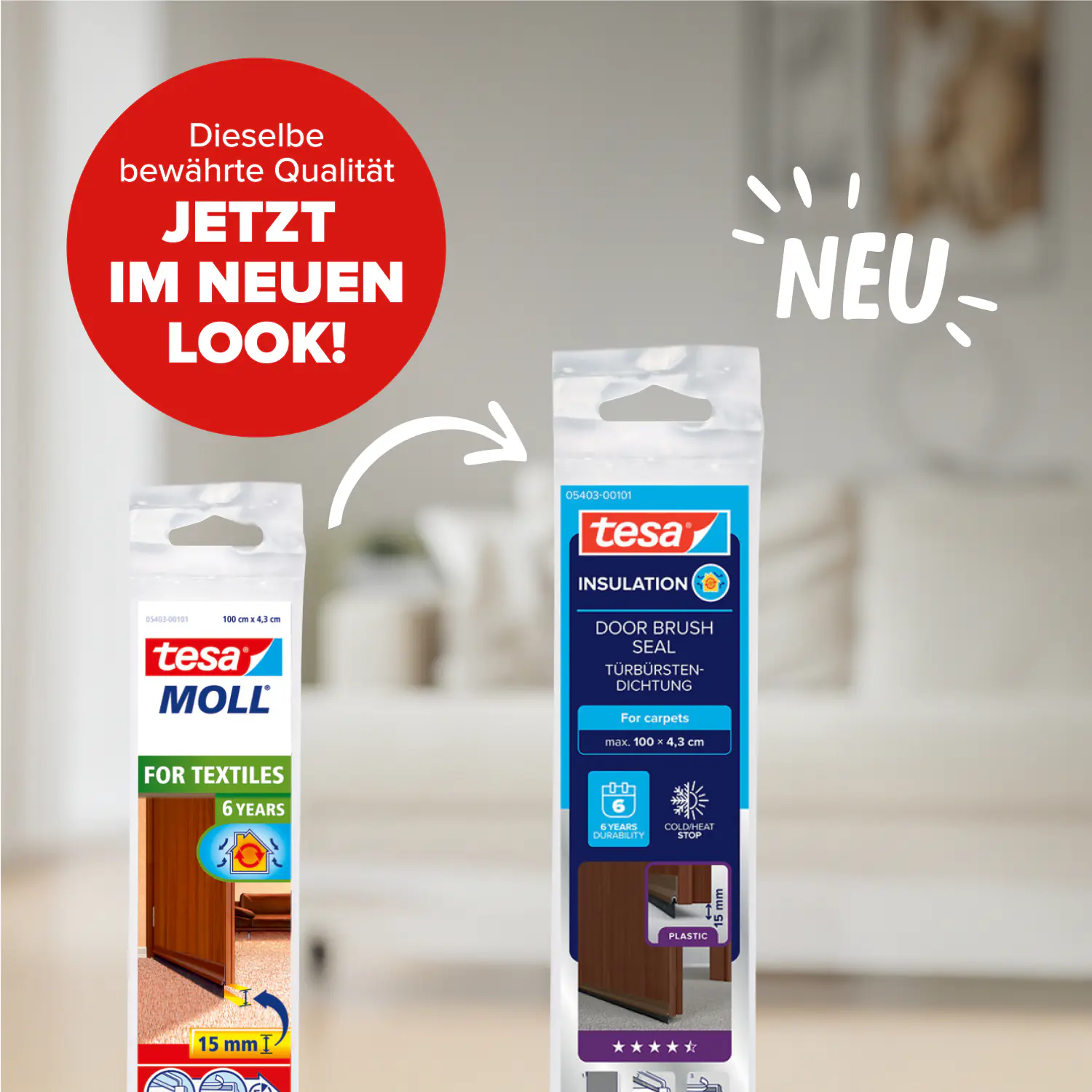 tesa Moll Türdichtschiene braun für Textilböden für Spalten bis 15 mm