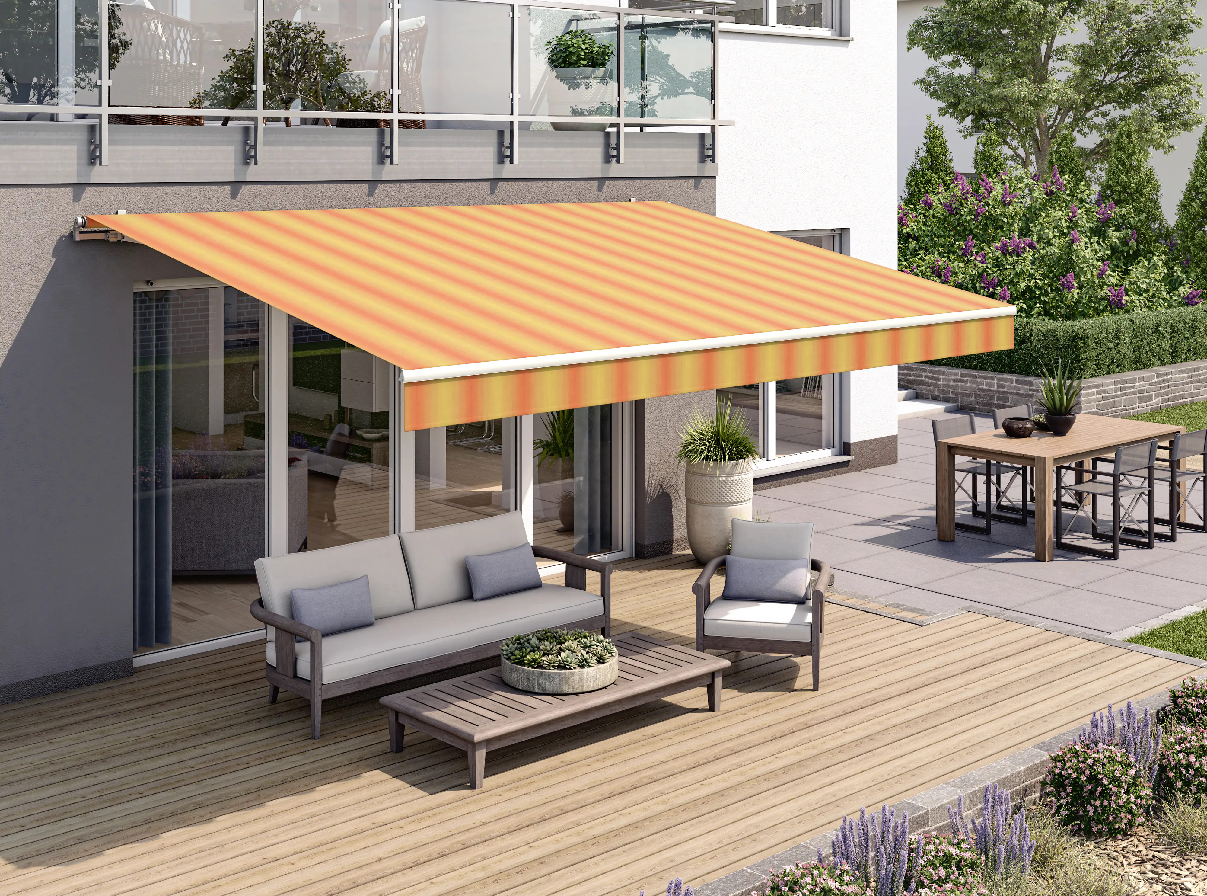 Gelenkarmmarkise Classic gelb-orange gestreift inkl. Handkurbel