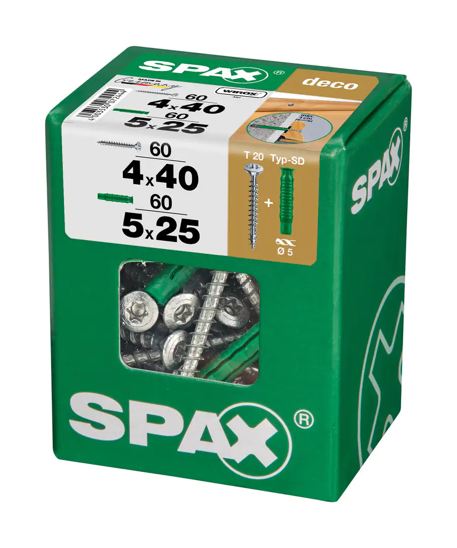 Spax Universalschrauben 4.0 x 40 mm TX 20 - 60 Stk. (+60 Dübel)