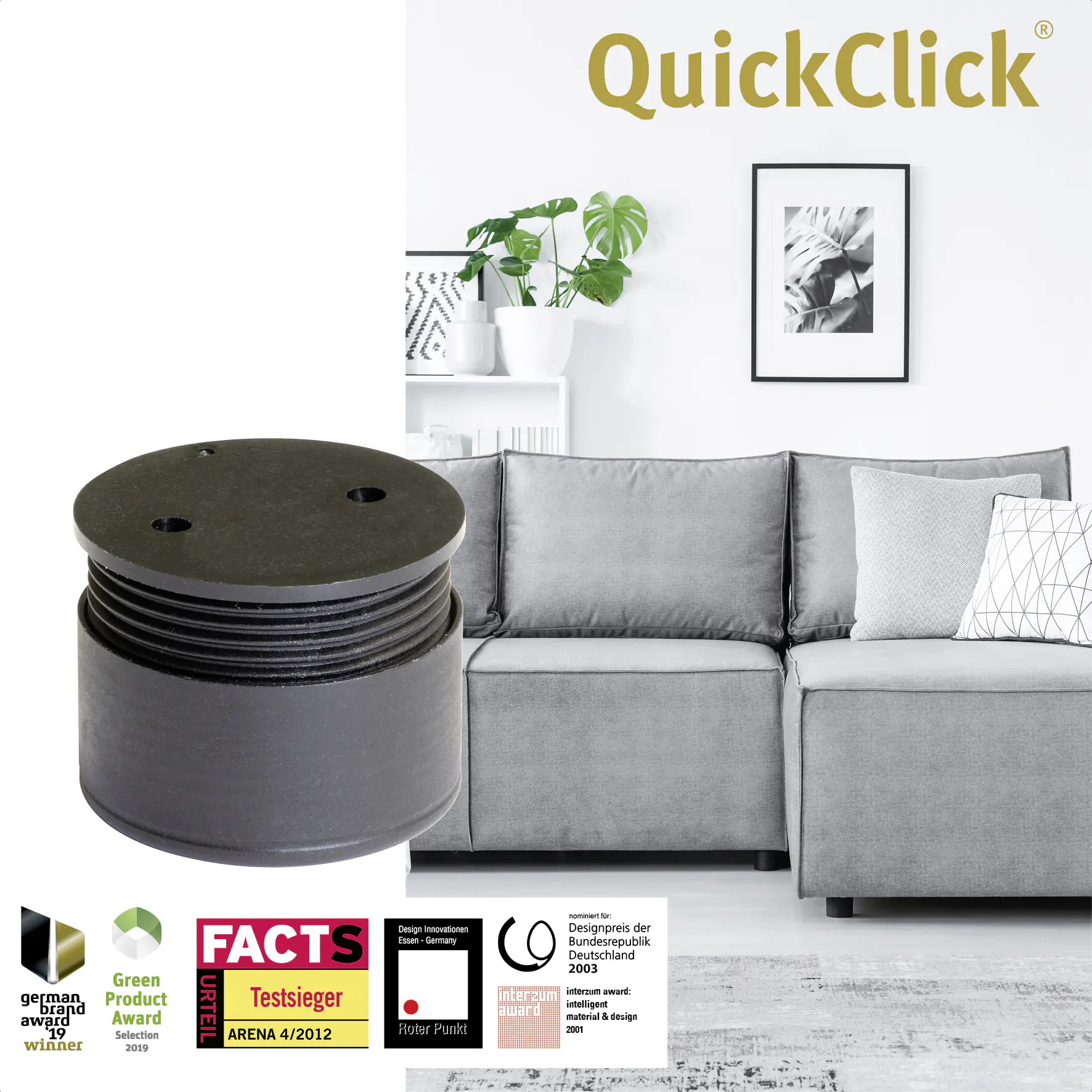 Wagner Möbelfuß Justus QuickClick Kunststoff Ø 4 x 2 cm schwarz - 4 Stück