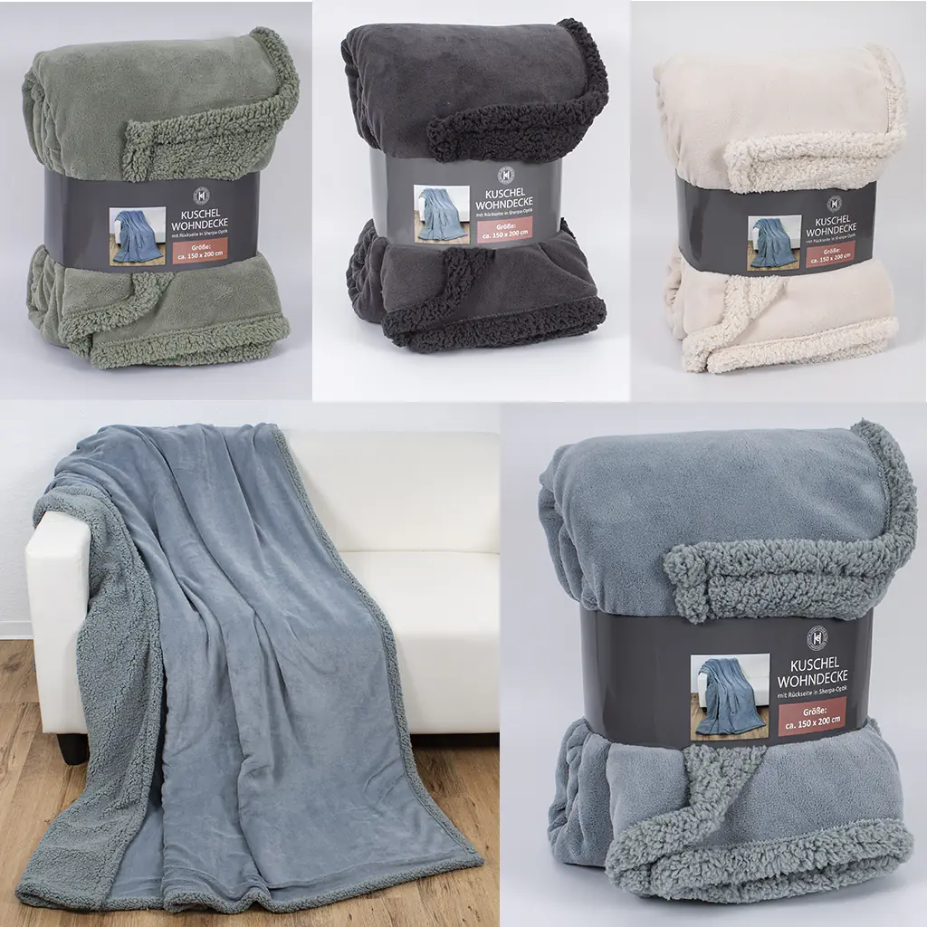 Fleecedecke Coral mit Sherpa-Optik 150 x 200 cm 4-fach sortiert