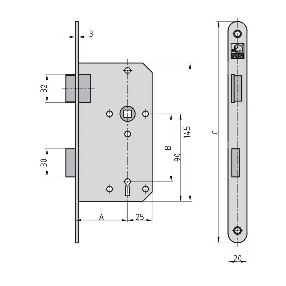 Basi Einsteckschloss ES 9929-5512 BB rechts