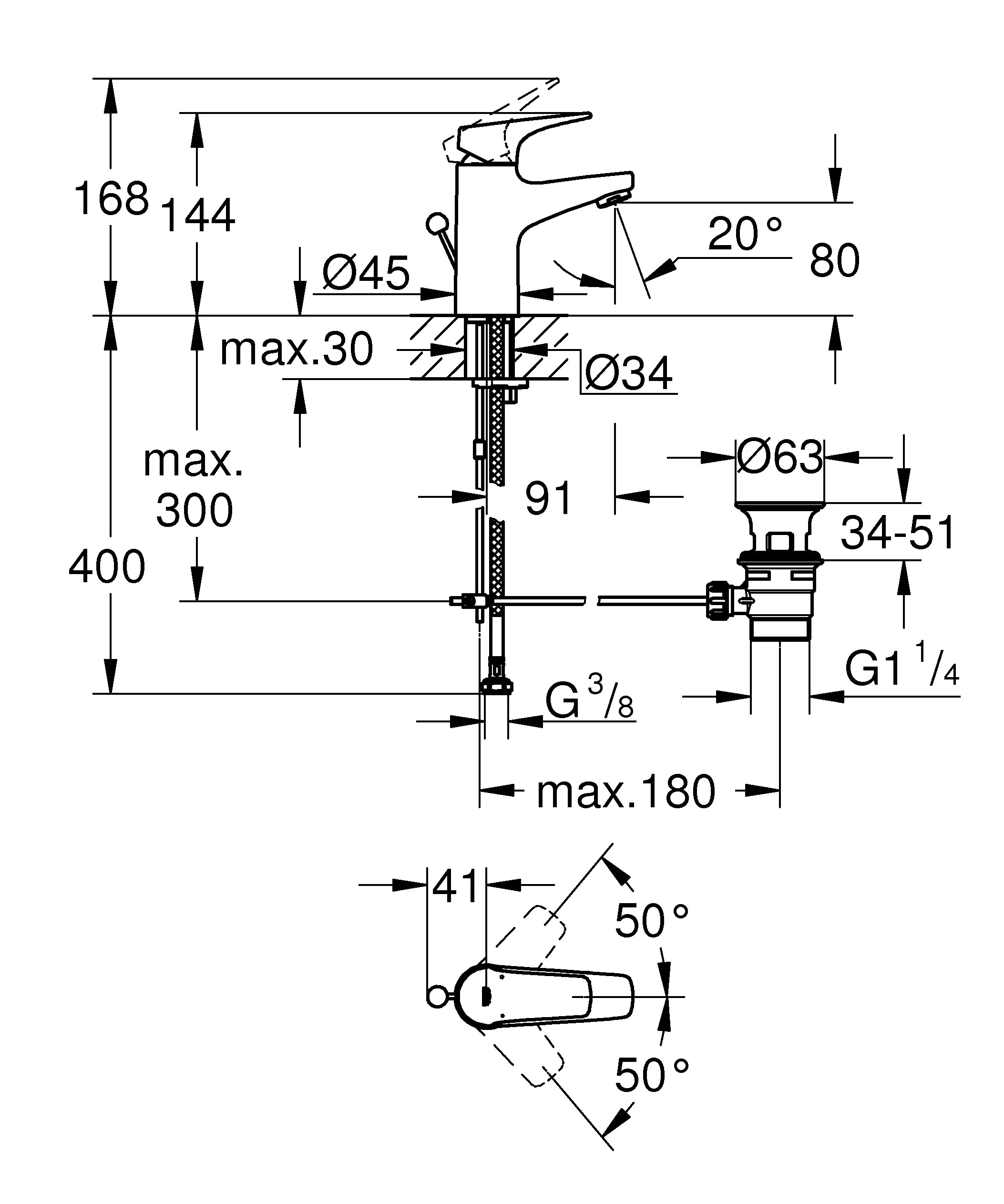 Grohe Start Flow Waschtischarmatur S-Size verchromt, wassersparend mit Schnell-Montage System
