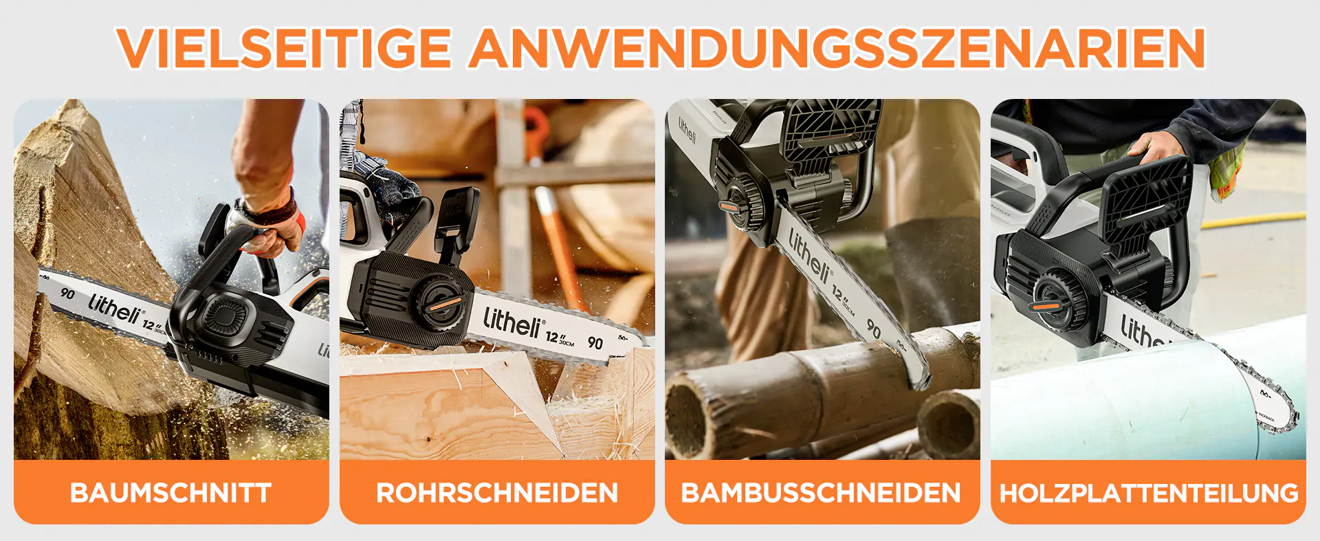 Litheli Akku-Kettensäge 20, 20 V, 2 Ah, Li-Ionen, 2 Akkus, Schwertlänge: 30 cm