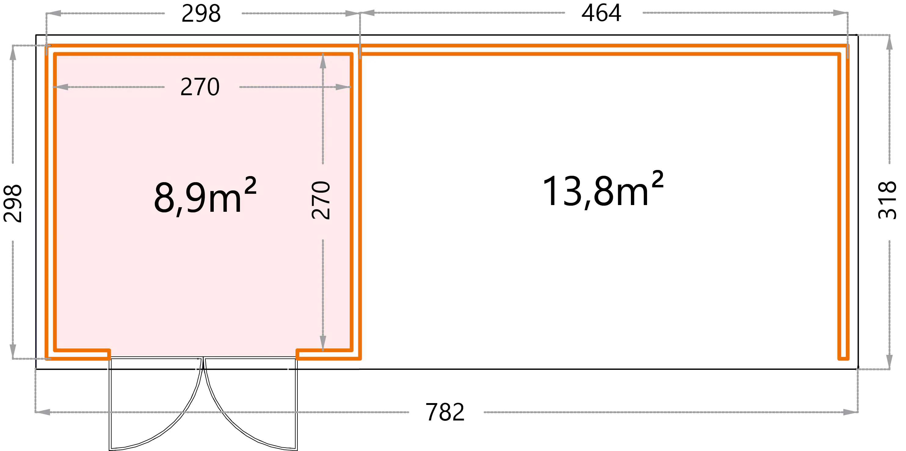 Telluria Gerätehaus Classico Lounge XL 3030 rechts EW weiß 762 x 298 cm