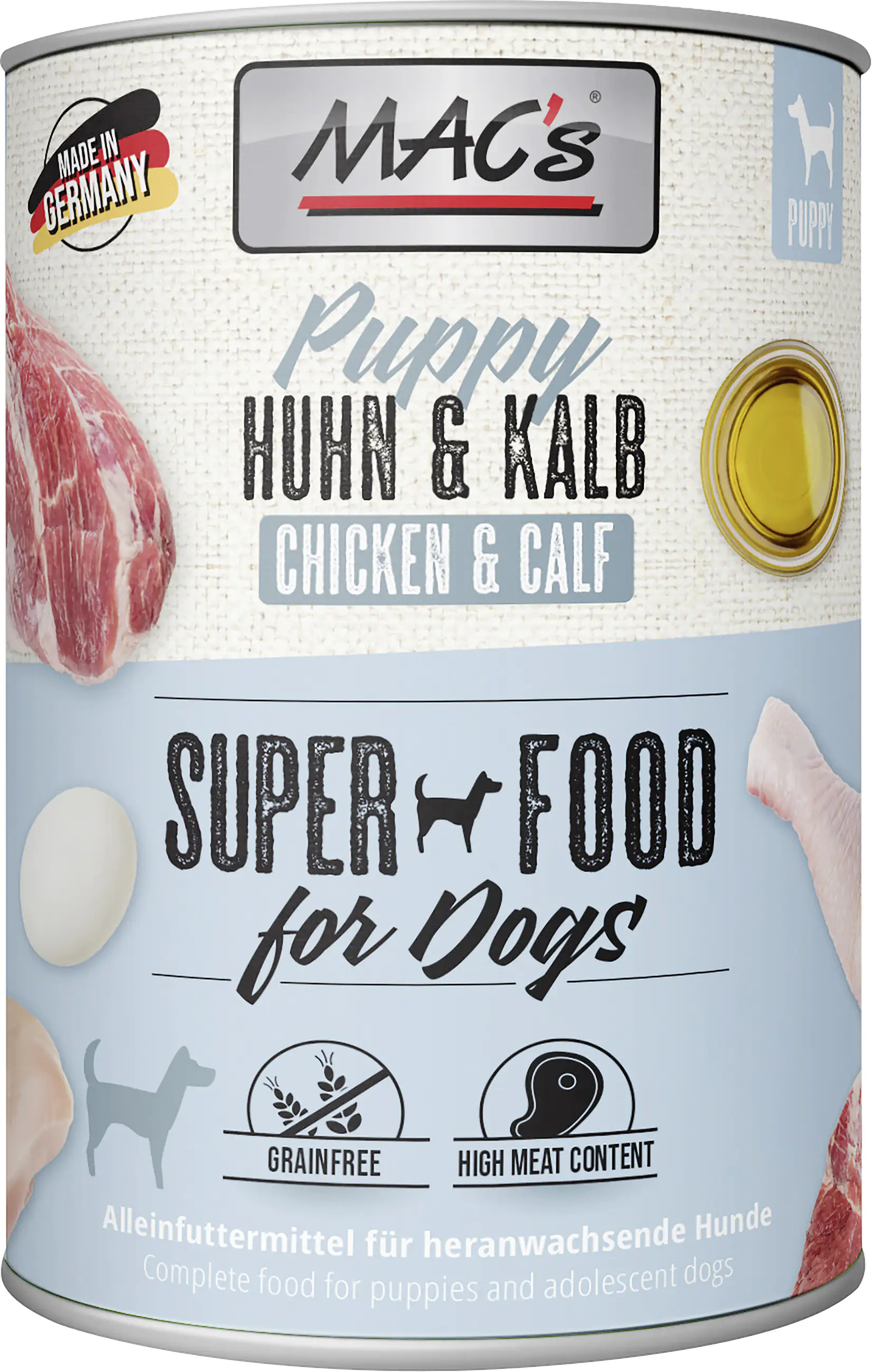 Macs Dog Puppy Hundenassfutter Junior getreidefrei 400 g Huhn & Kalb