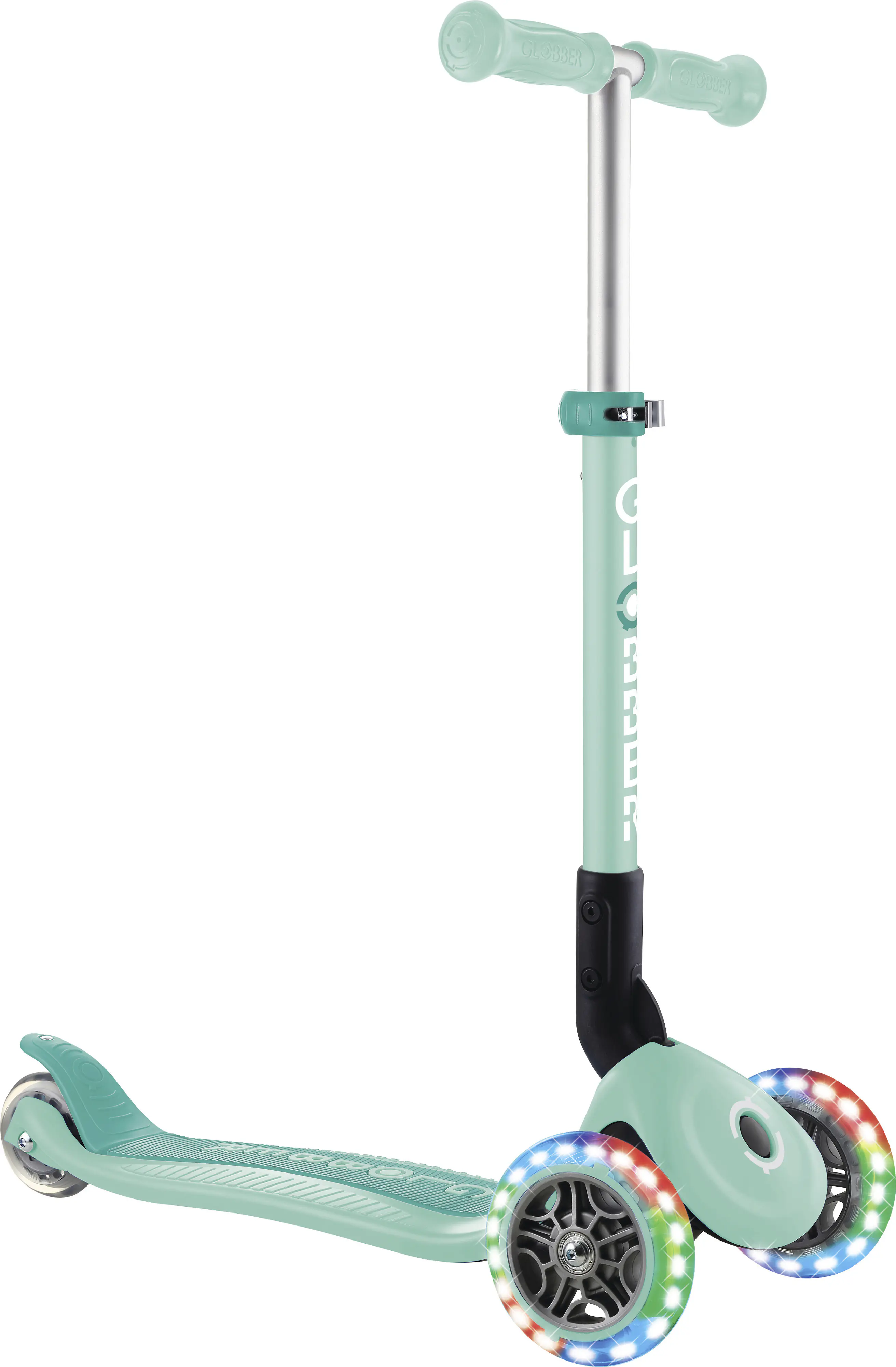 Globber Scooter für Kinder mit Leuchtrollen Junior Foldable Lights mint/blau