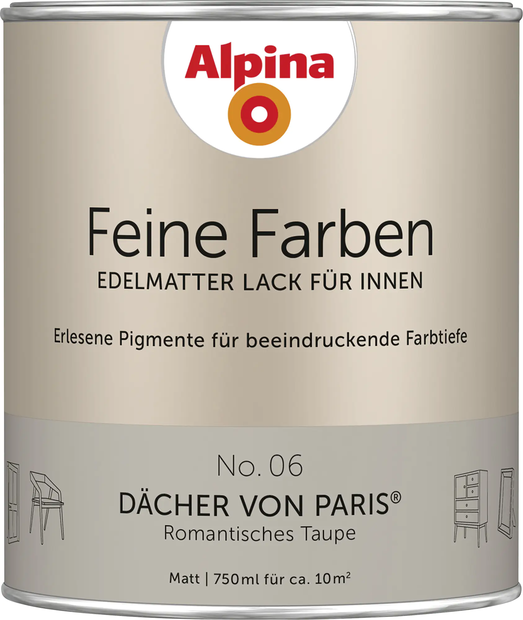 Alpina Feine Farben Lack No. 06 Dächer von Paris  taupe edelmatt 750 ml Alpina Feine Farben Lack No. 06 Dächer von Paris  taupe edelmatt 750 ml
