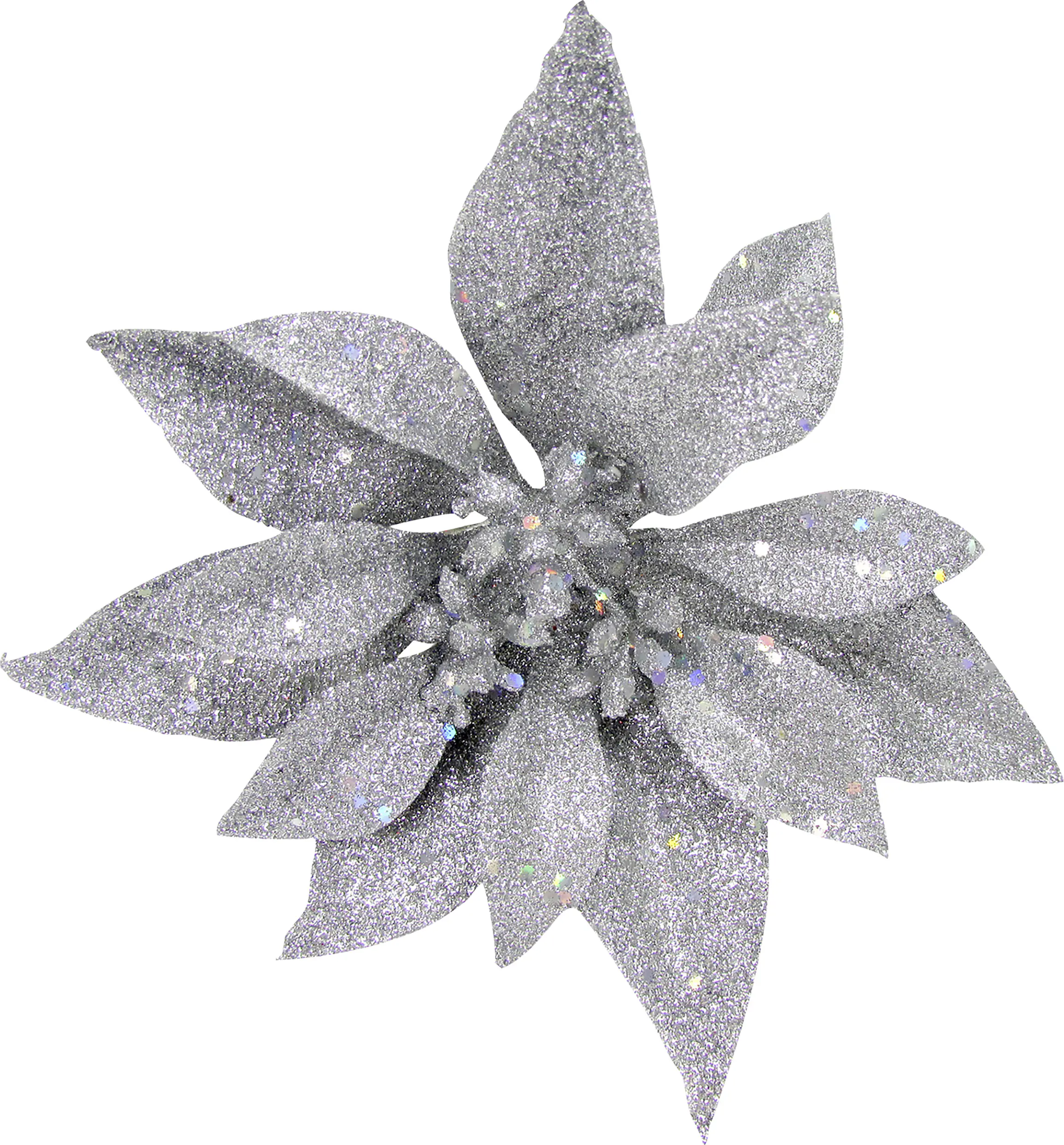 Weihnachtsdeko Blume mit Clip 14 cm silber mit Glitter