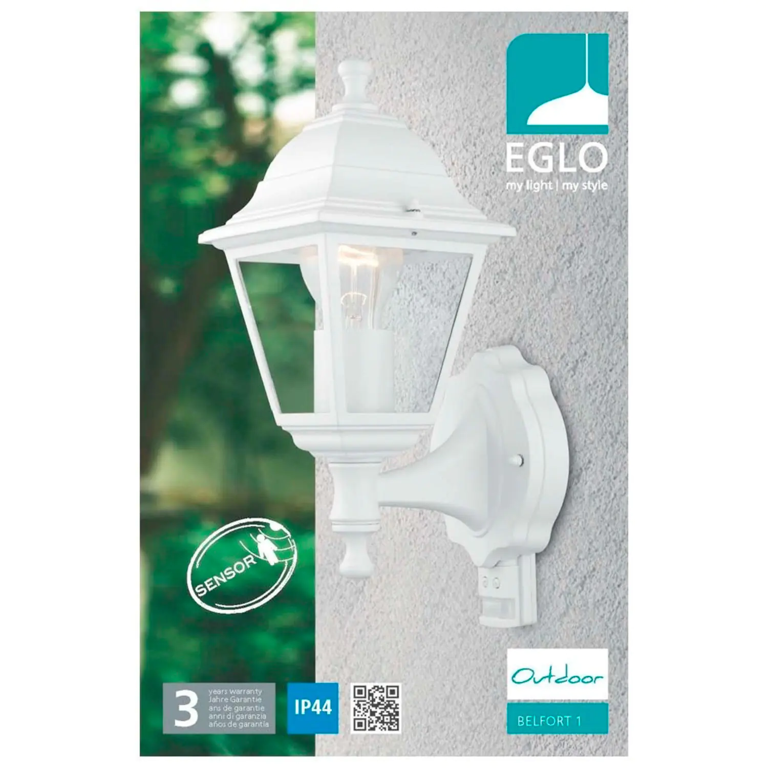 Eglo Außen-Wandleuchte Belfort 1 weiß mit Bewegungsmelder E27, max. 60 W