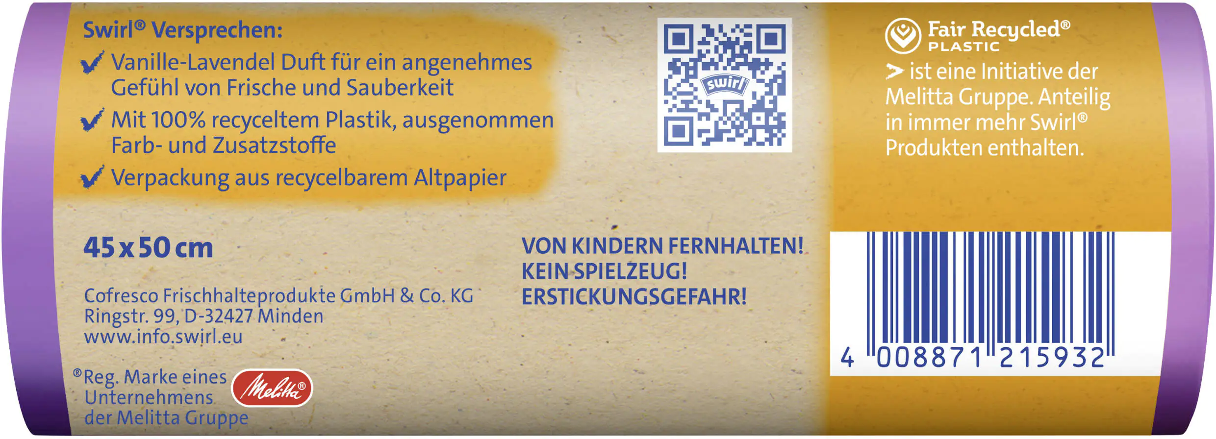 Swirl® Duft-Müllbeutel Vanille-Lavendel 20 L Reißfest & Dicht