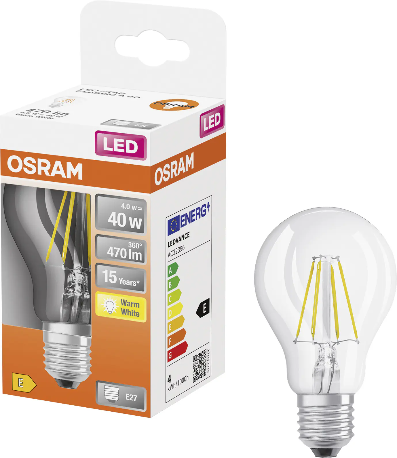 Osram LED Leuchtmittel Classic A40 E27 5W warmweiß, klar