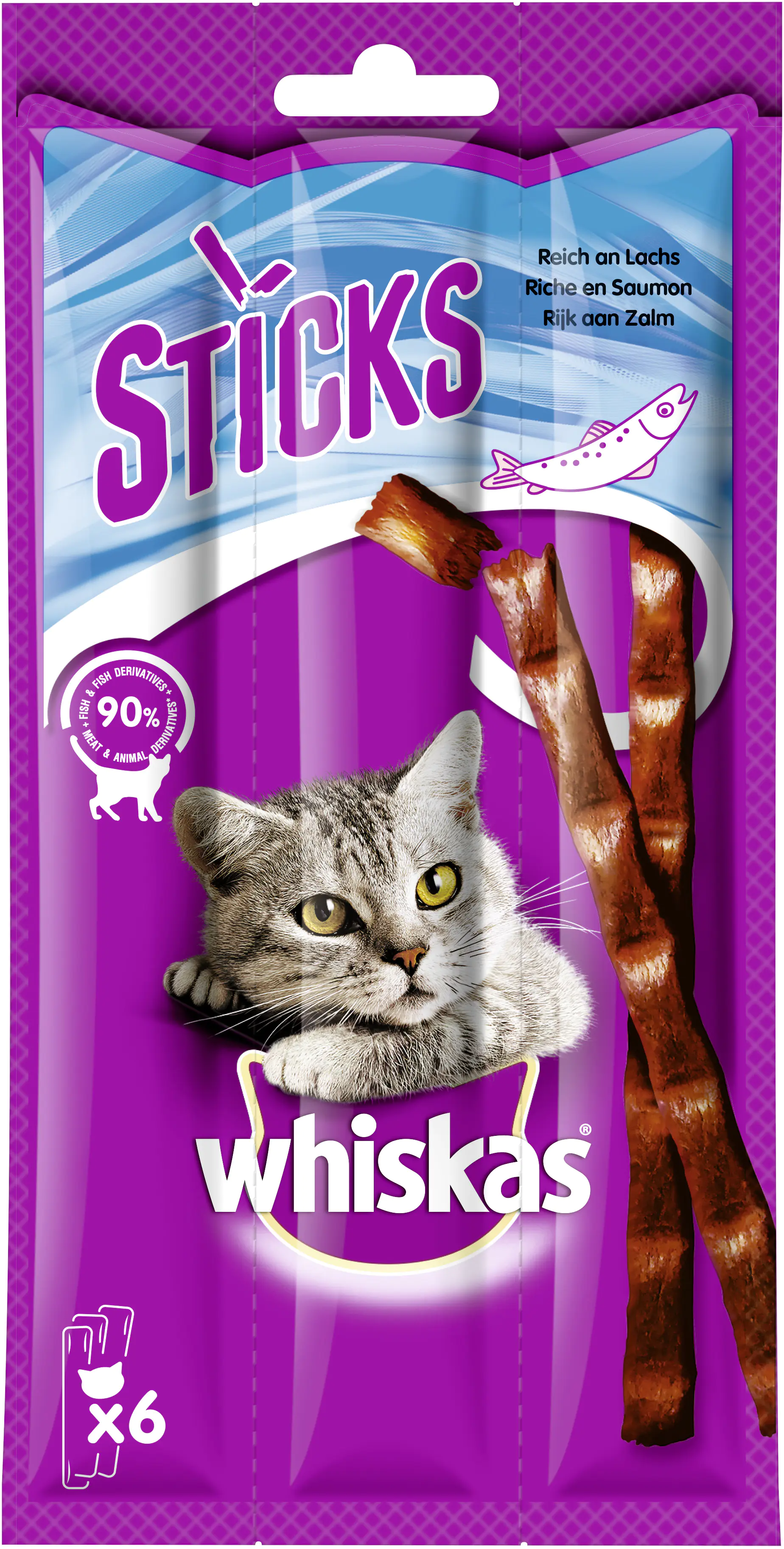 Whiskas Katzensnack Sticks Reich an Lachs 36 g / 6 Stück Whiskas Katzensnack Sticks Reich an Lachs 36 g / 6 Stück