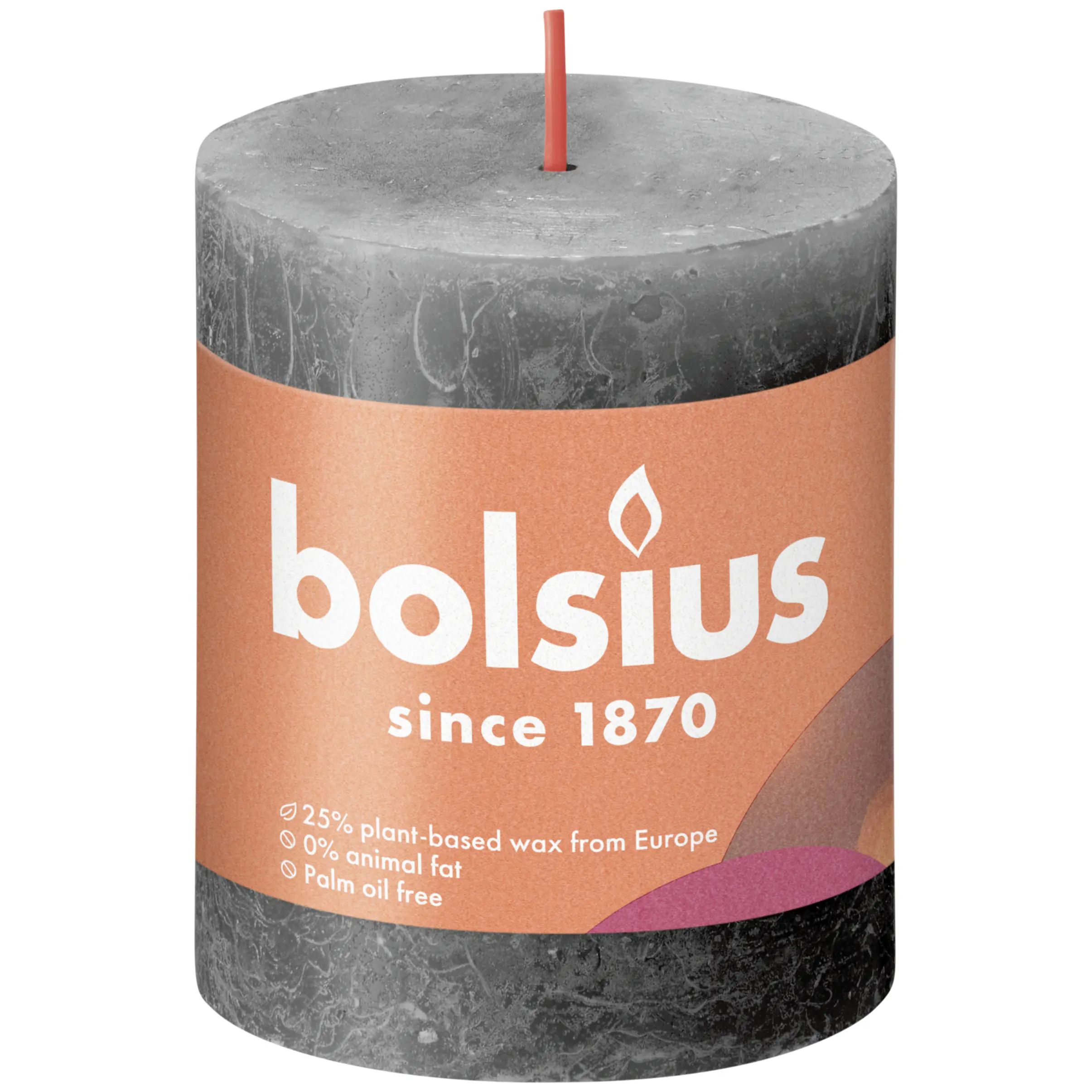 Bolsius Rustik Stumpenkerze stürmisches grau, Höhe: 8 cm, Ø 6,8 cm