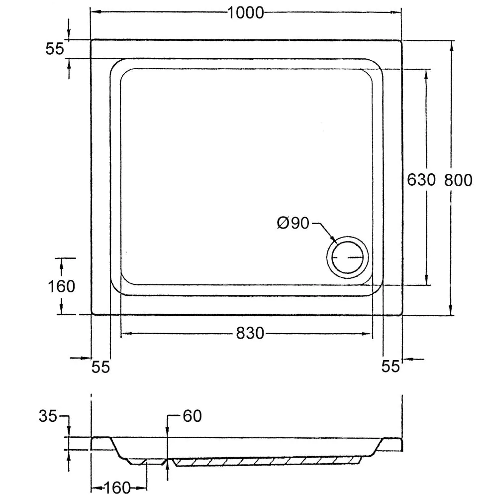 Ottofond Duschwanne Samos 100 x 80 x 6 cm, weiß