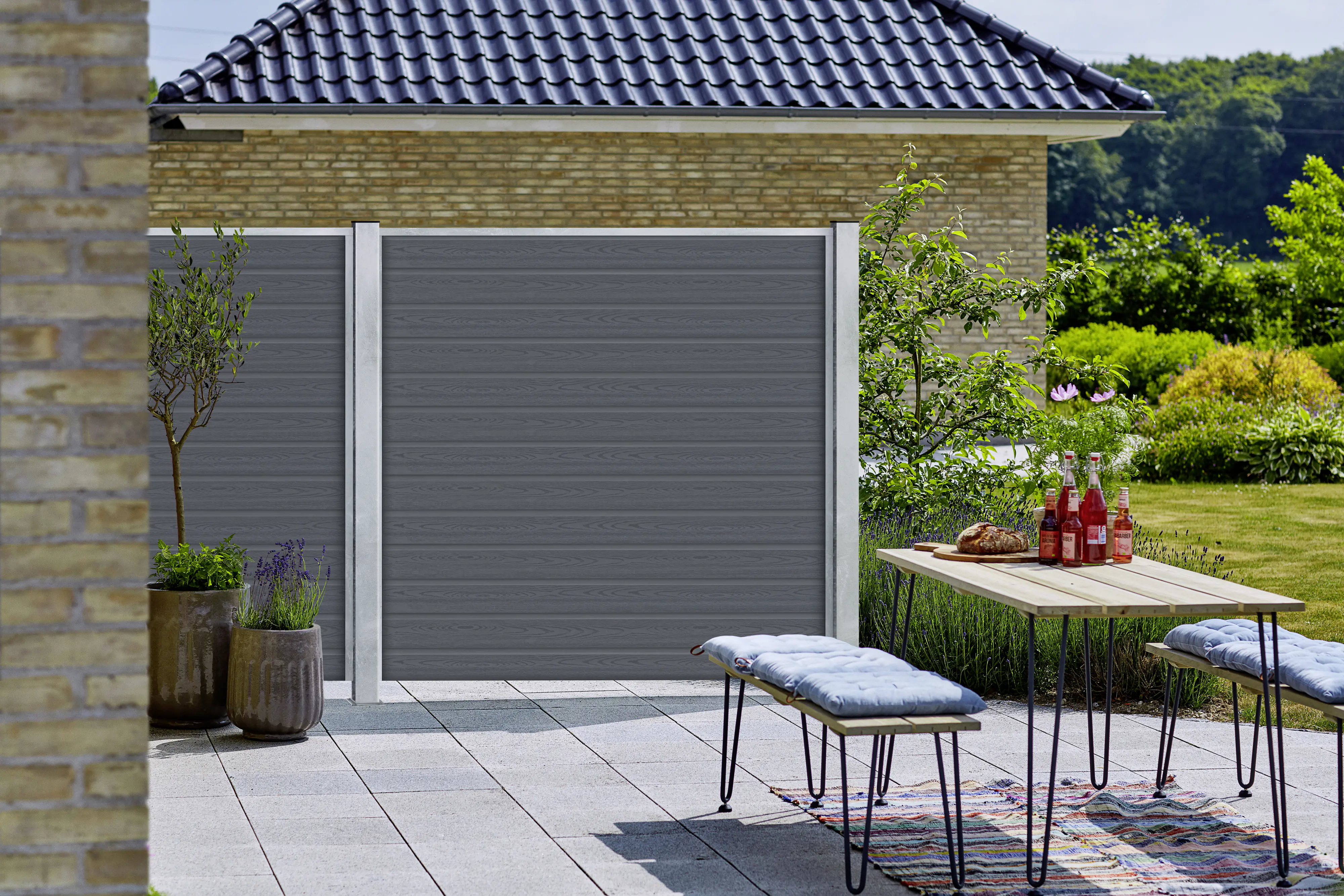 Plus WPC Zaun Artura 180 x 175 cm Schiefergrau/Feuerverzinkt